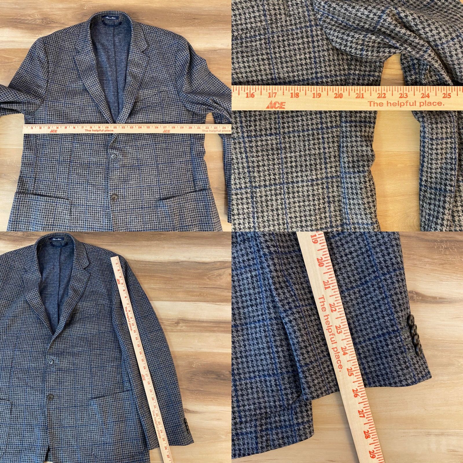 Lands' End Lands' End Blazer Mens 44R Gray Houndstooth Fleece Lined 2 Button Sport Jacket Size 44R - 8 Thumbnail