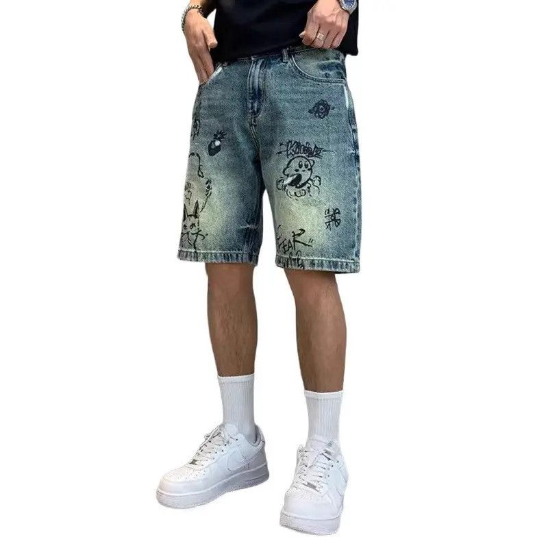 Japanese Brand × Jean Retro graffiti printed denim shorts Size US 32 / EU 48 - 4 Thumbnail
