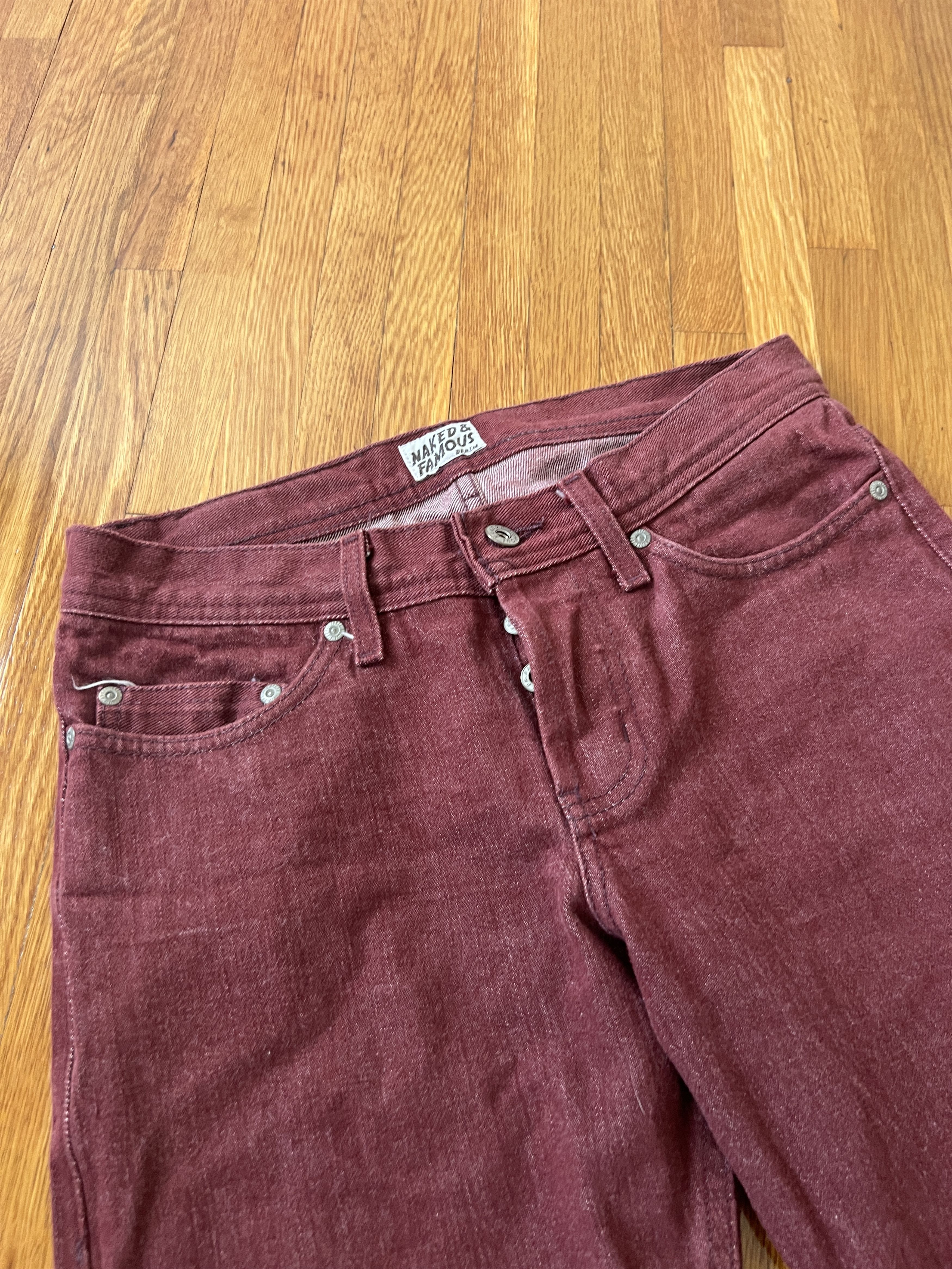 Naked & Famous Pomegranate Selvedge Weird Guy Button-Fly Jeans - 29x27 Size US 29 - 3 Thumbnail