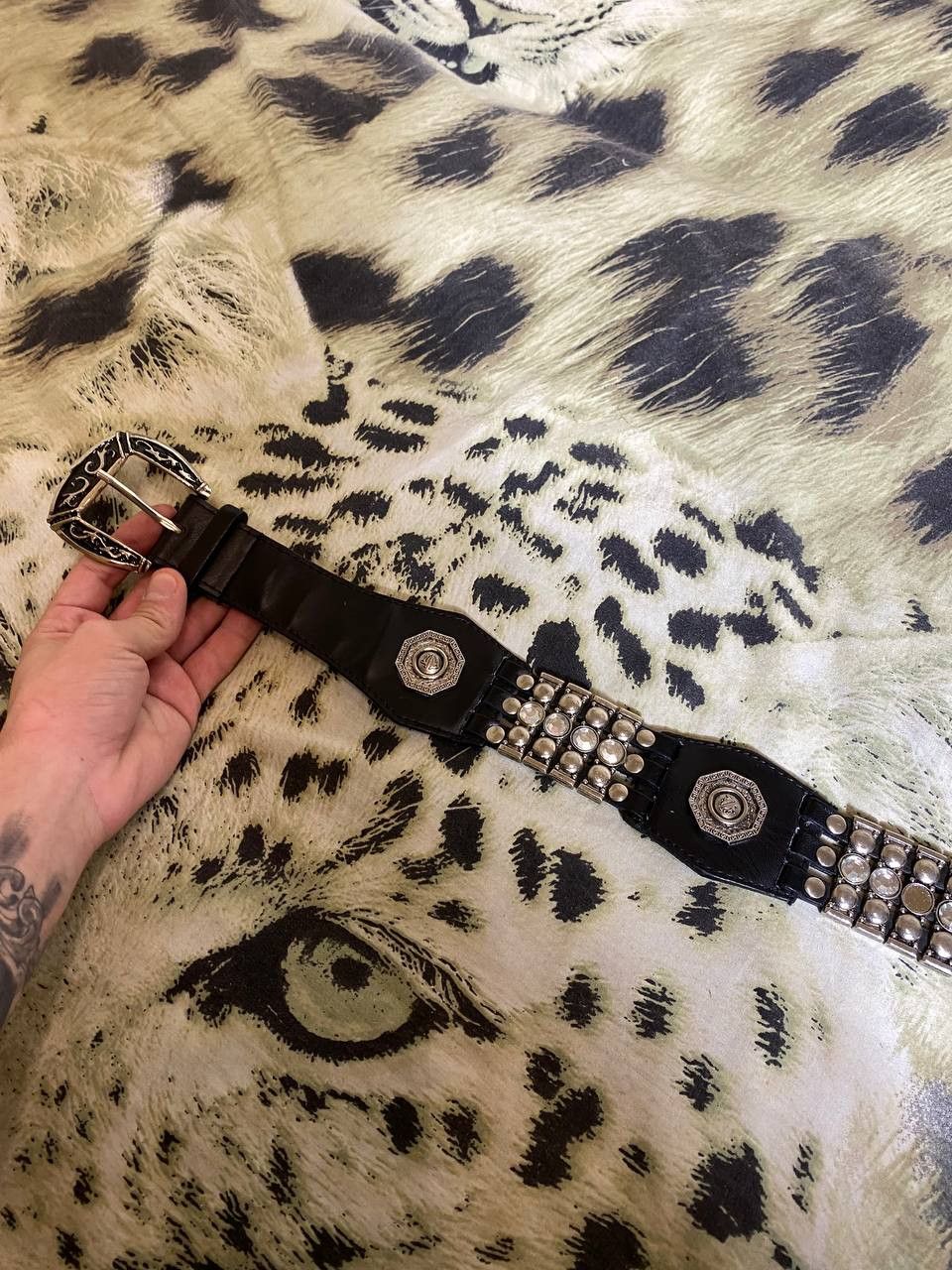 Japanese Brand × Vintage VINTAGE RHINESTONES BLACK LEATHER BELT BB SIMON STYLE Size ONE SIZE - 5 Thumbnail