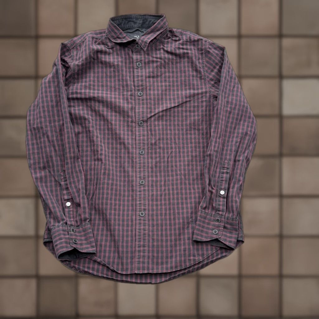 Rag & Bone rag & bone Shirt Mens Medium Burgundy Black Plaid Slim Fit Button Down Casual Size US M / EU 48-50 / 2 - 1 Thumbnail