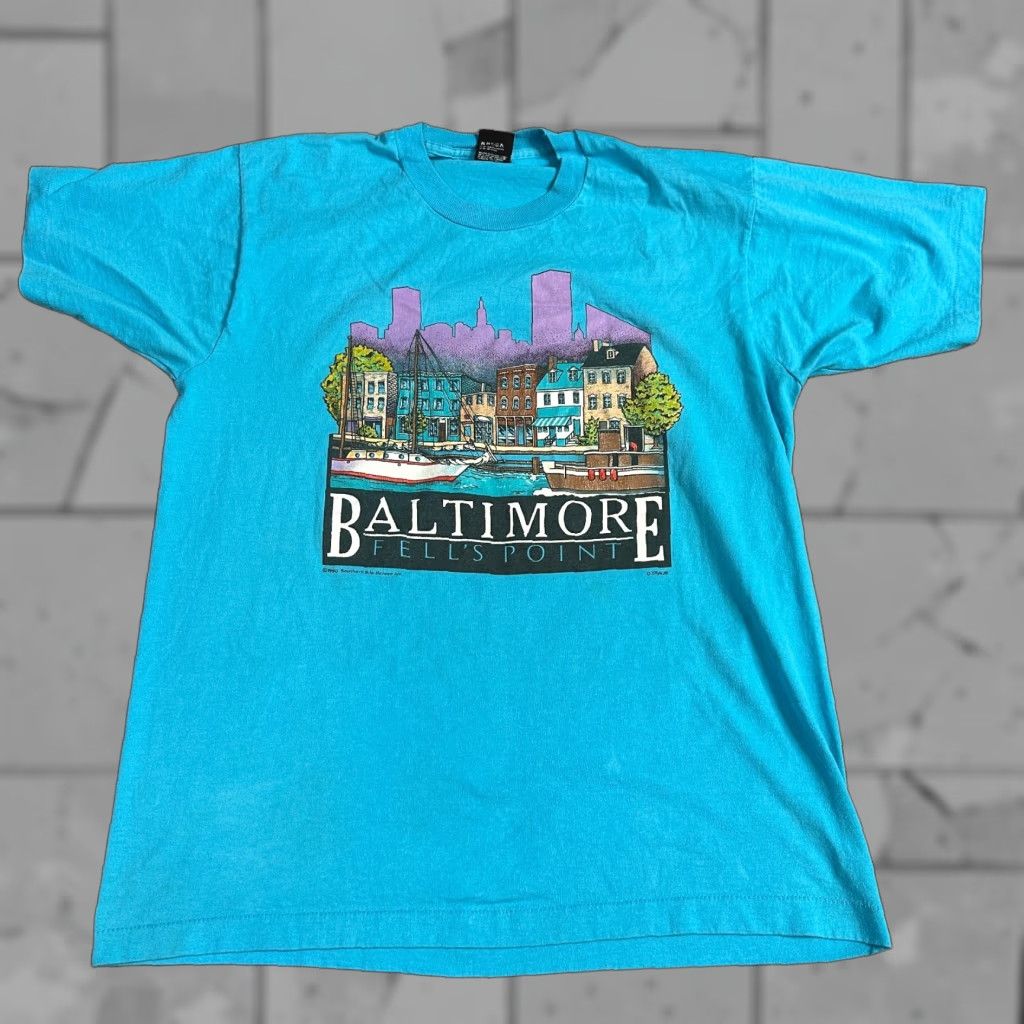 Vintage VINTAGE Baltimore Fells Point T-shirt M Teal Blue Green VTG 1990s Screen Stars Size US M / EU 48-50 / 2 - 1 Thumbnail