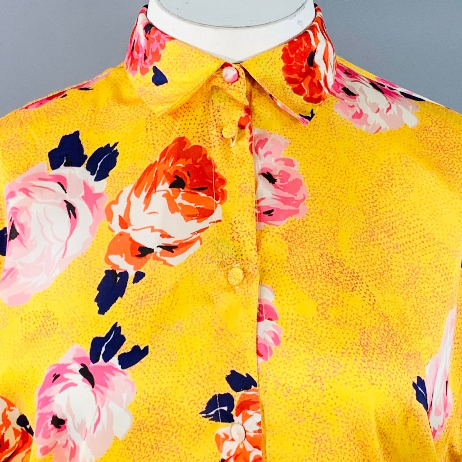 MSGM MSGM Size L Yellow Multi Color Satin Floral Button Up Shirt Size L / US 10 / IT 46 - 2 Thumbnail