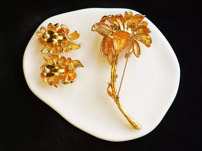 Kenzo KENZO Dark gold brooch ear clip set Size ONE SIZE - 4 Thumbnail