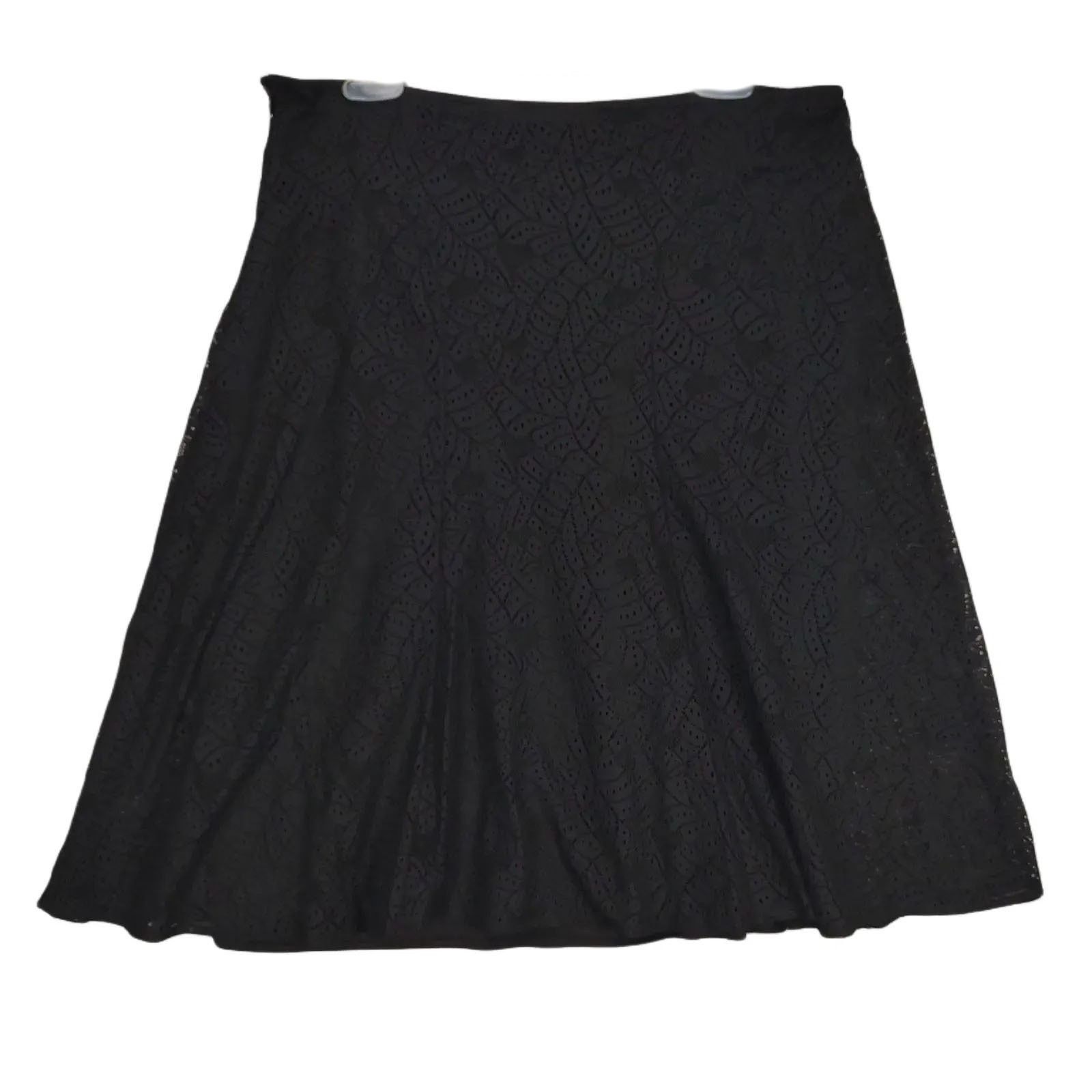 Worthington Worthington Women's 14 Black Lace Leaves A-Line Midi Skirt Size 36" / US 14 / IT 50 - 2 Thumbnail