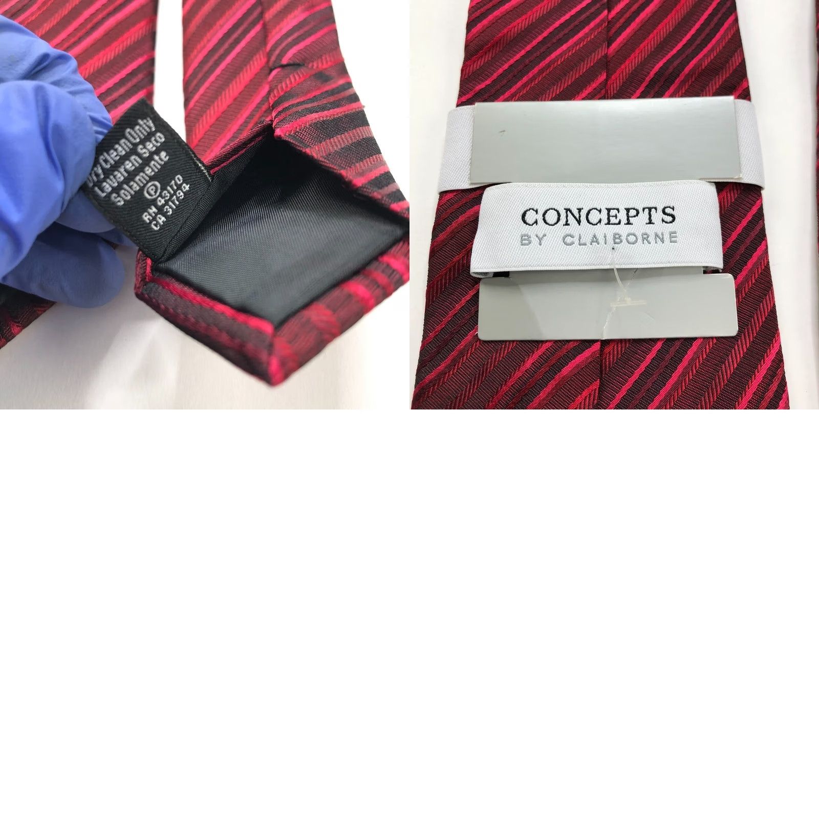 Liz Claiborne VINTAGE Claiborne Tie Mens 100% Silk Red Striped 3.5" / 57 In Adult Size ONE SIZE - 8 Thumbnail