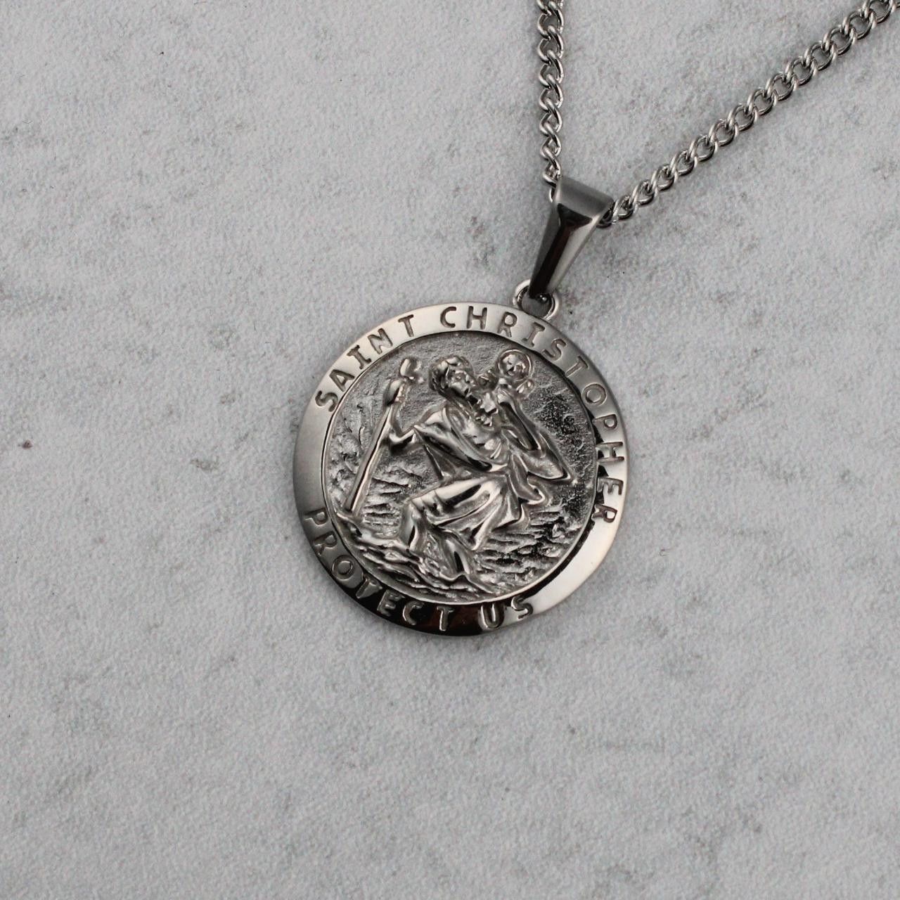 Jewelry Silver Saint Christopher Pendant Chain Necklace Size ONE SIZE - 1 Thumbnail