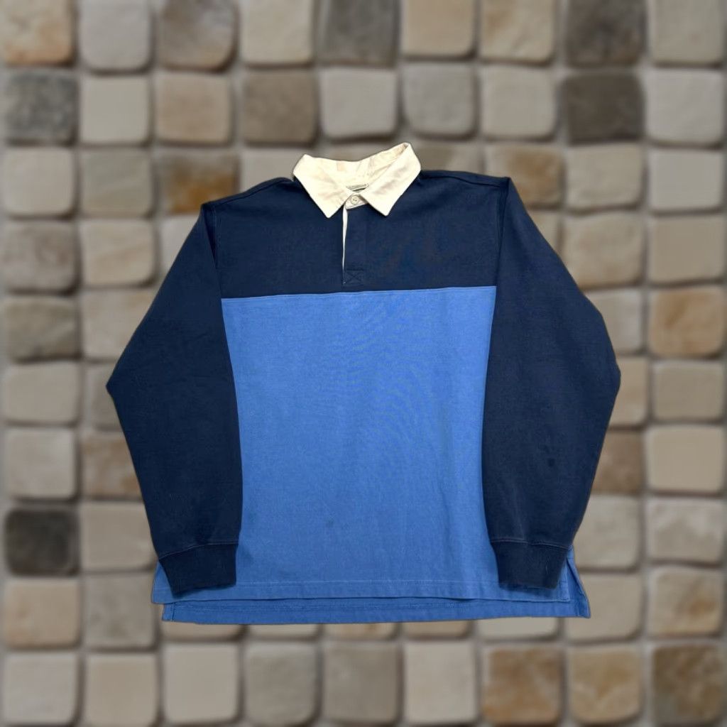 VINTAGE L.L. Bean Polo Shirt Mens Large Rugby Casual Multicolor Cotton Button Front Hem Classic Modern Vintage