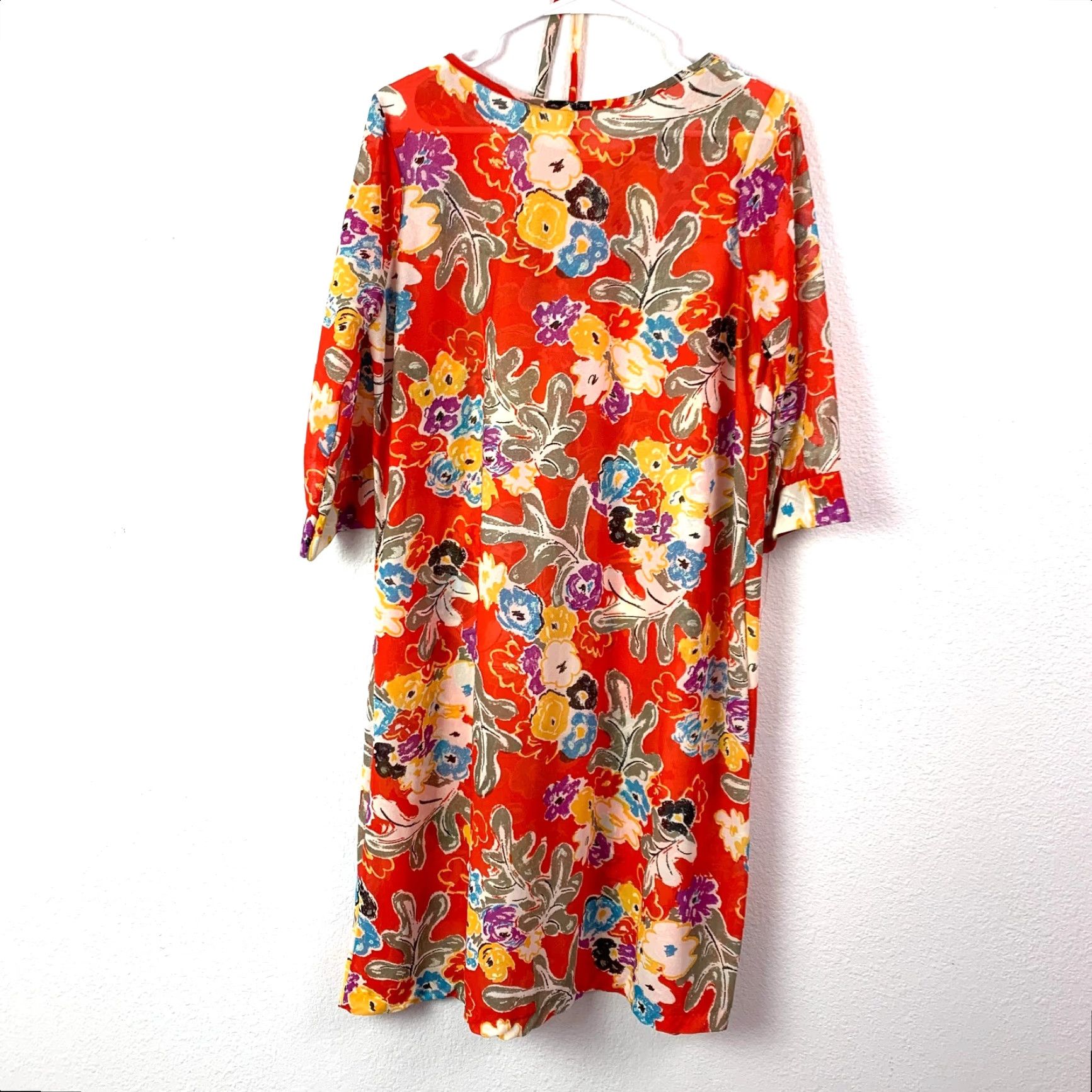 Vintage Vintage Unbranded Shift Dress XL Orange 1970s Mod GoGo Sheer Lightweight Floral Vintage Size XL / US 12-14 / IT 48-50 - 4 Thumbnail