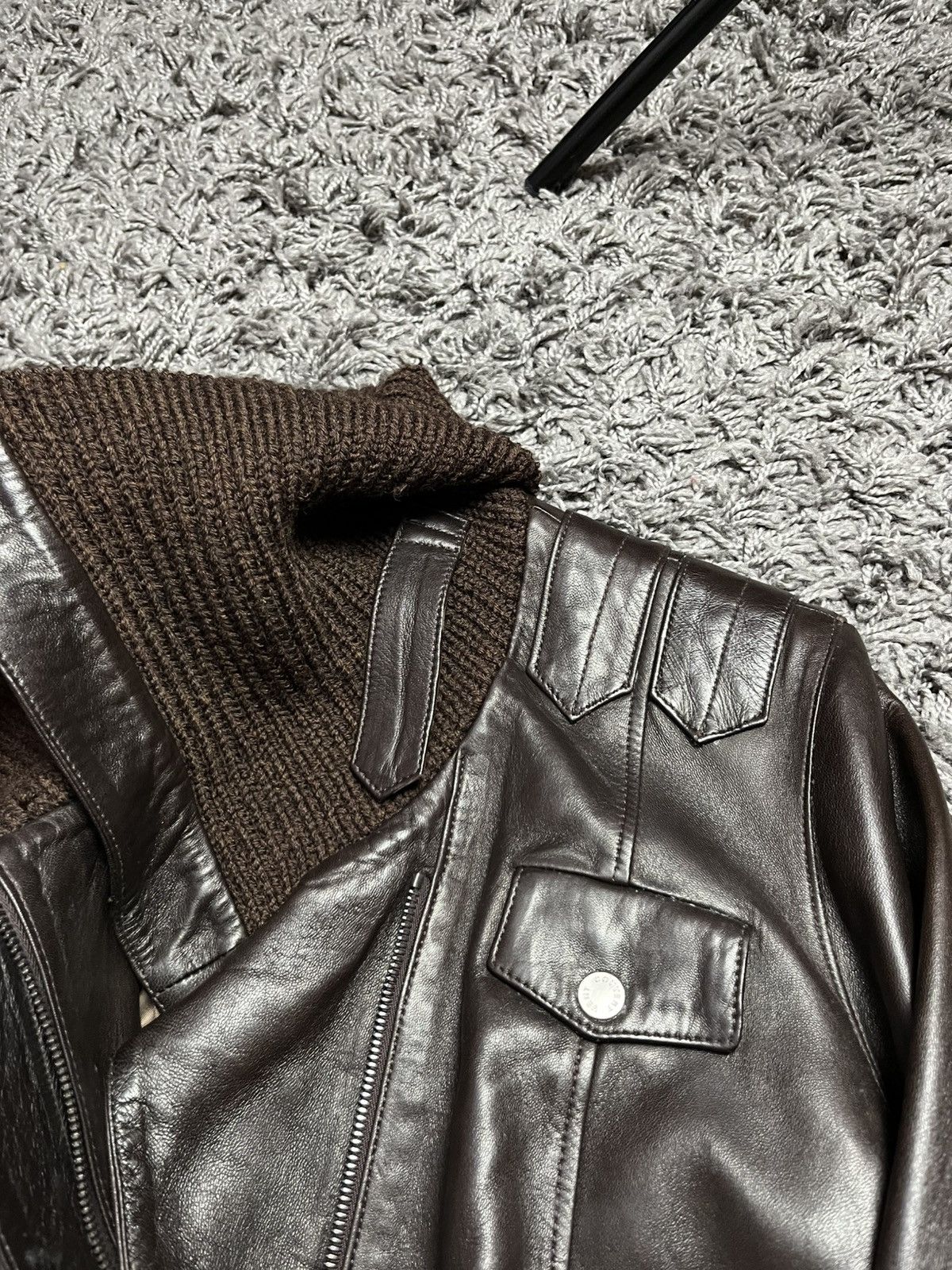 Japanese Brand Ventcouvert Paris Brown Leather Bomber Jacket Knit Collar Size M / US 6-8 / IT 42-44 - 7 Thumbnail