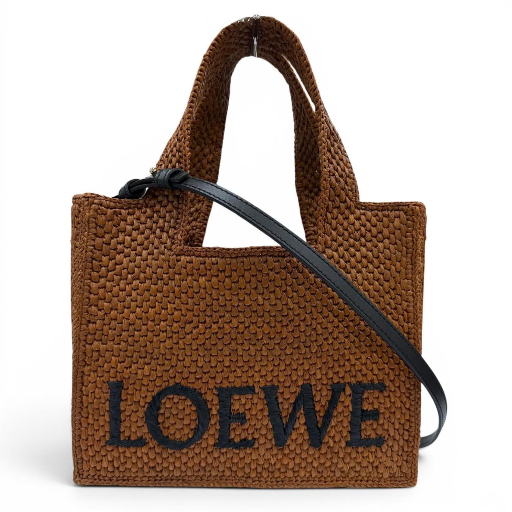 Loewe LOEWE A685B59X01 Font Tote Small Raffia Honey Gold Leather Trim 2-Way Shoulder Bag/Handbag for Women, with Dust Bag Size ONE SIZE - 1 Thumbnail