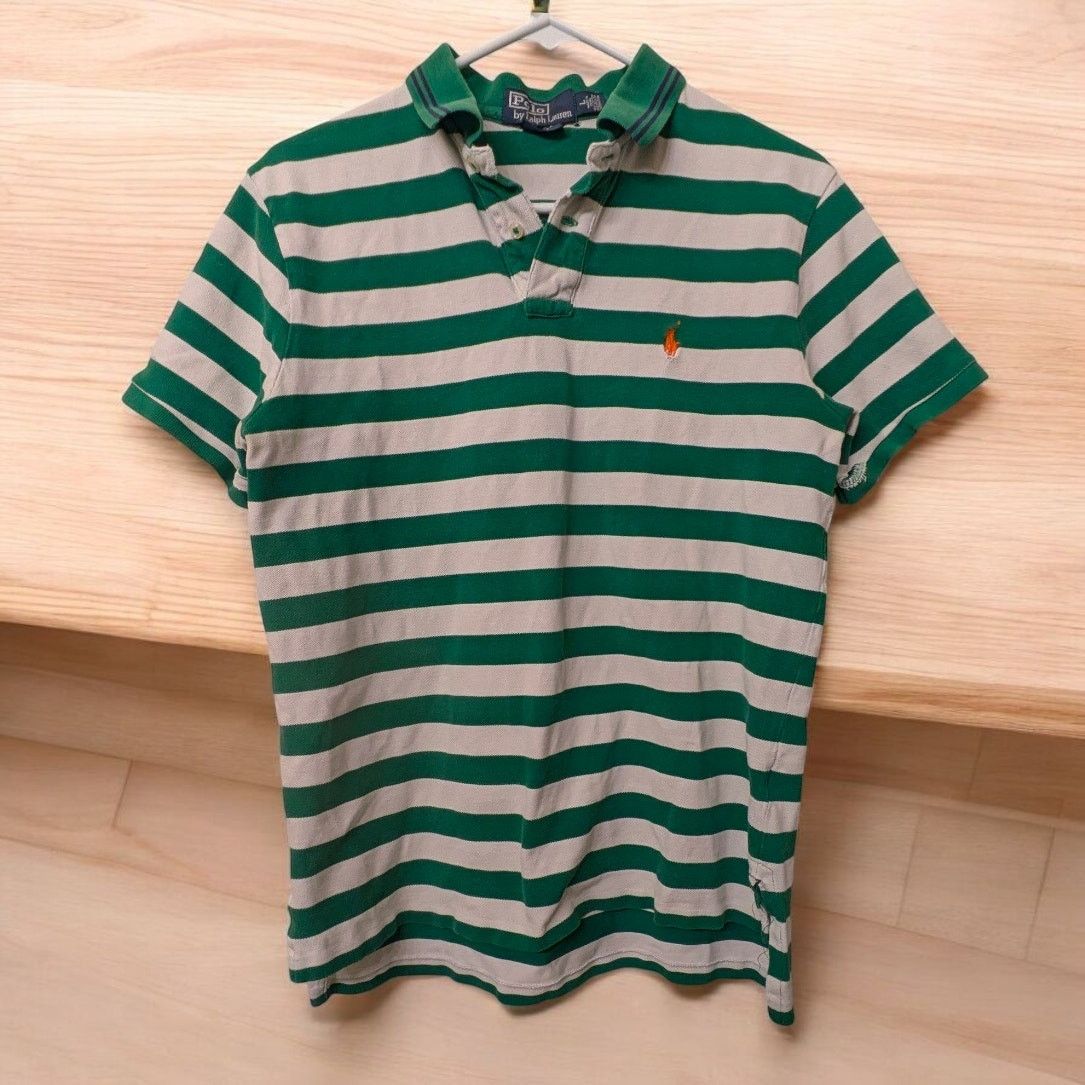 Polo Ralph Lauren Vintage RALPH LAUREN Striped Polo Shirt Green & White Men L Size US L / EU 52-54 / 3 - 1 Thumbnail