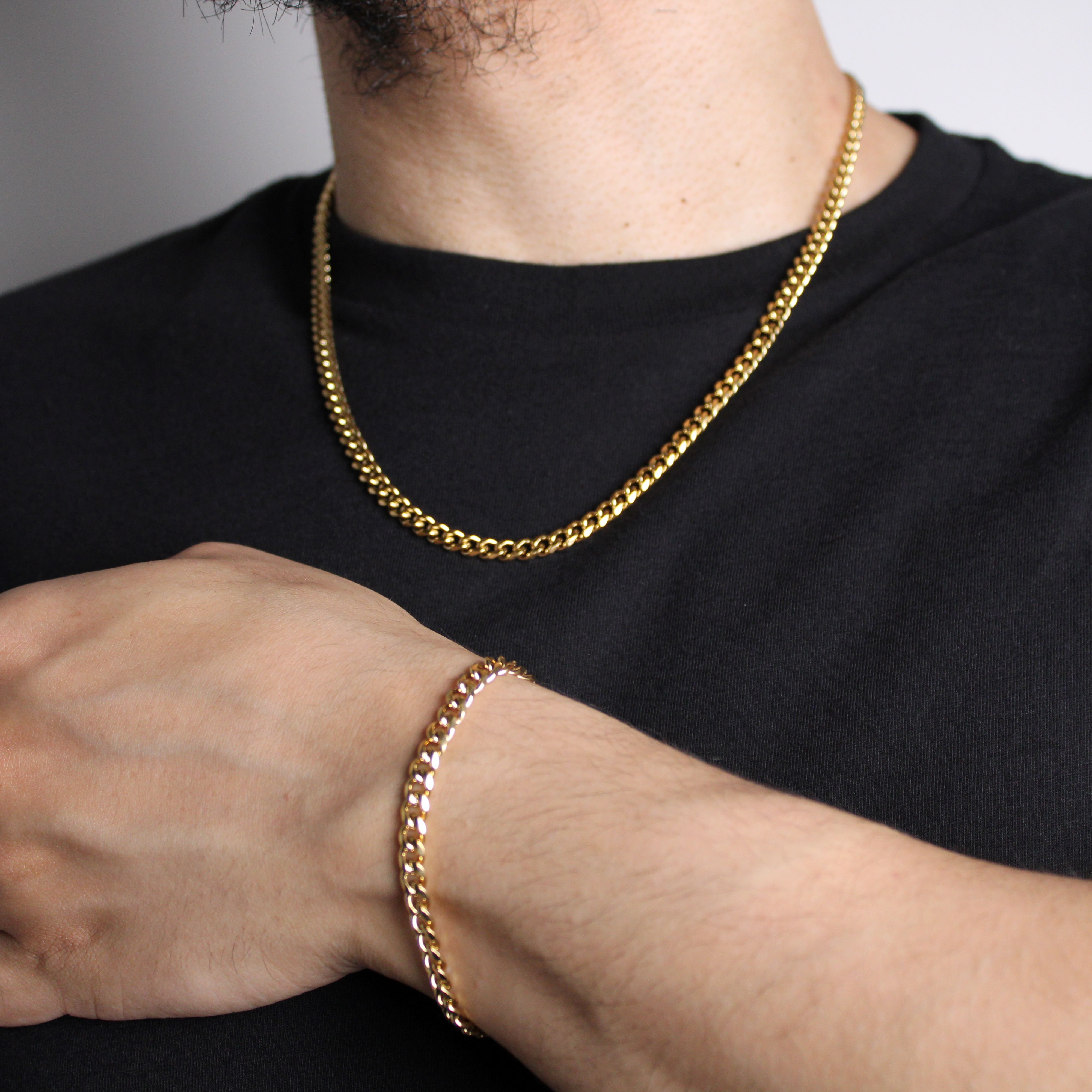 Jewelry Gold Cuban Link Chain & Bracelet Set Size ONE SIZE - 2 Thumbnail