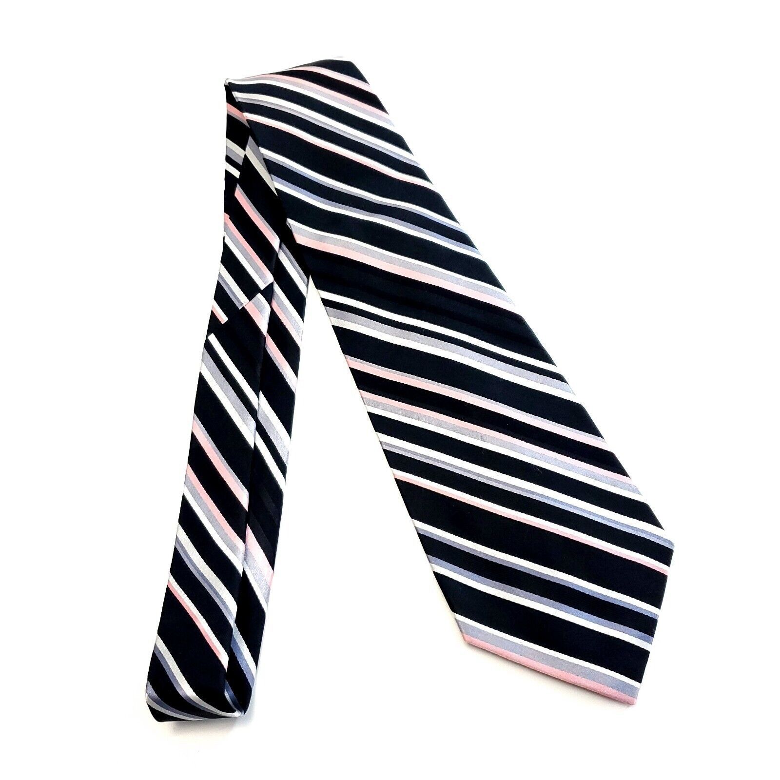 Pierre Cardin Pierre Cardin Black Gray Pink Striped Woven Wide Silk Tie Size ONE SIZE - 6 Thumbnail