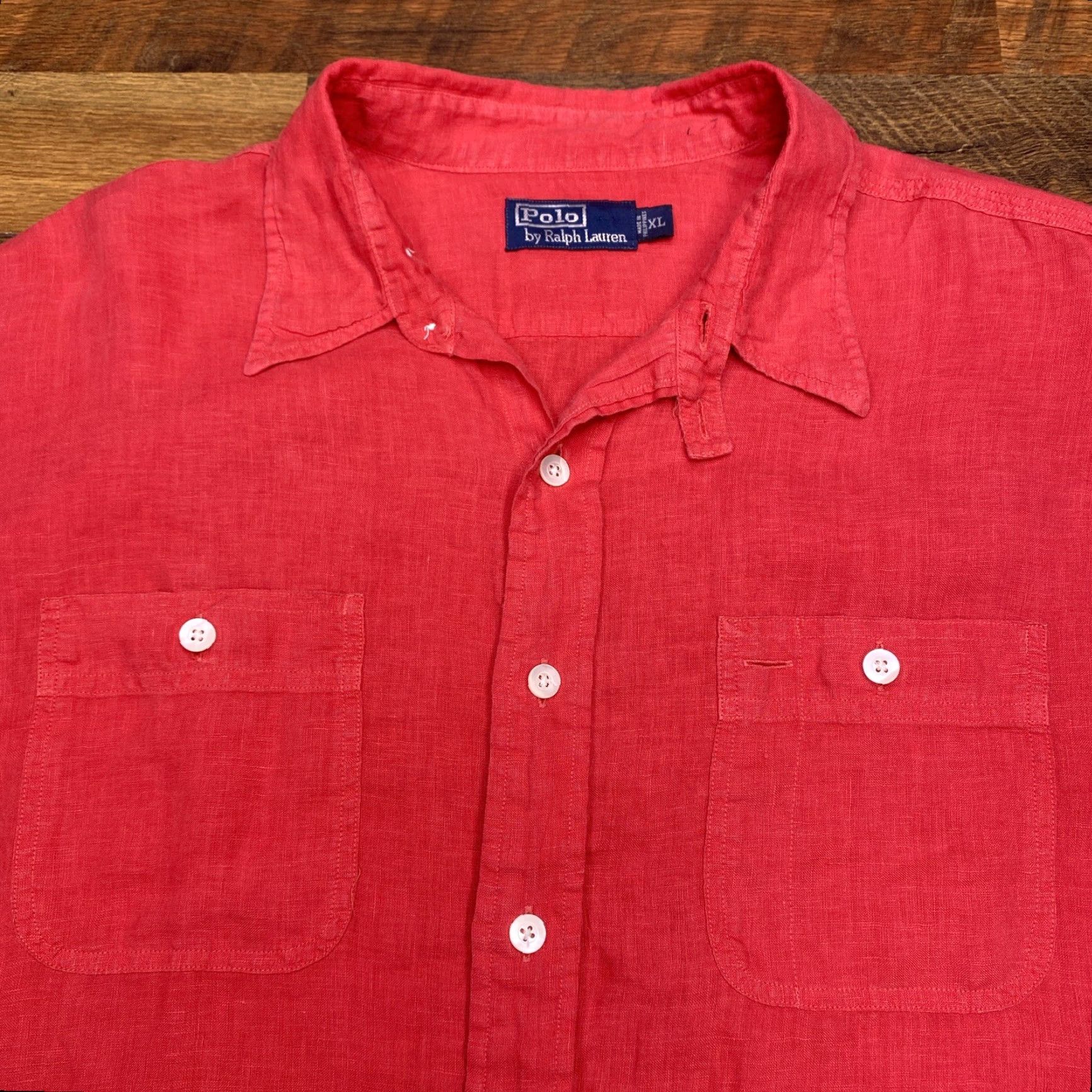 Polo Ralph Lauren VINTAGE Polo Ralph Lauren Shirt Adult XL Red Linen Button-Up Long Sleeve Casual Workwear 1960s 90s Mens Size US XL / EU 56 / 4 - 4 Thumbnail