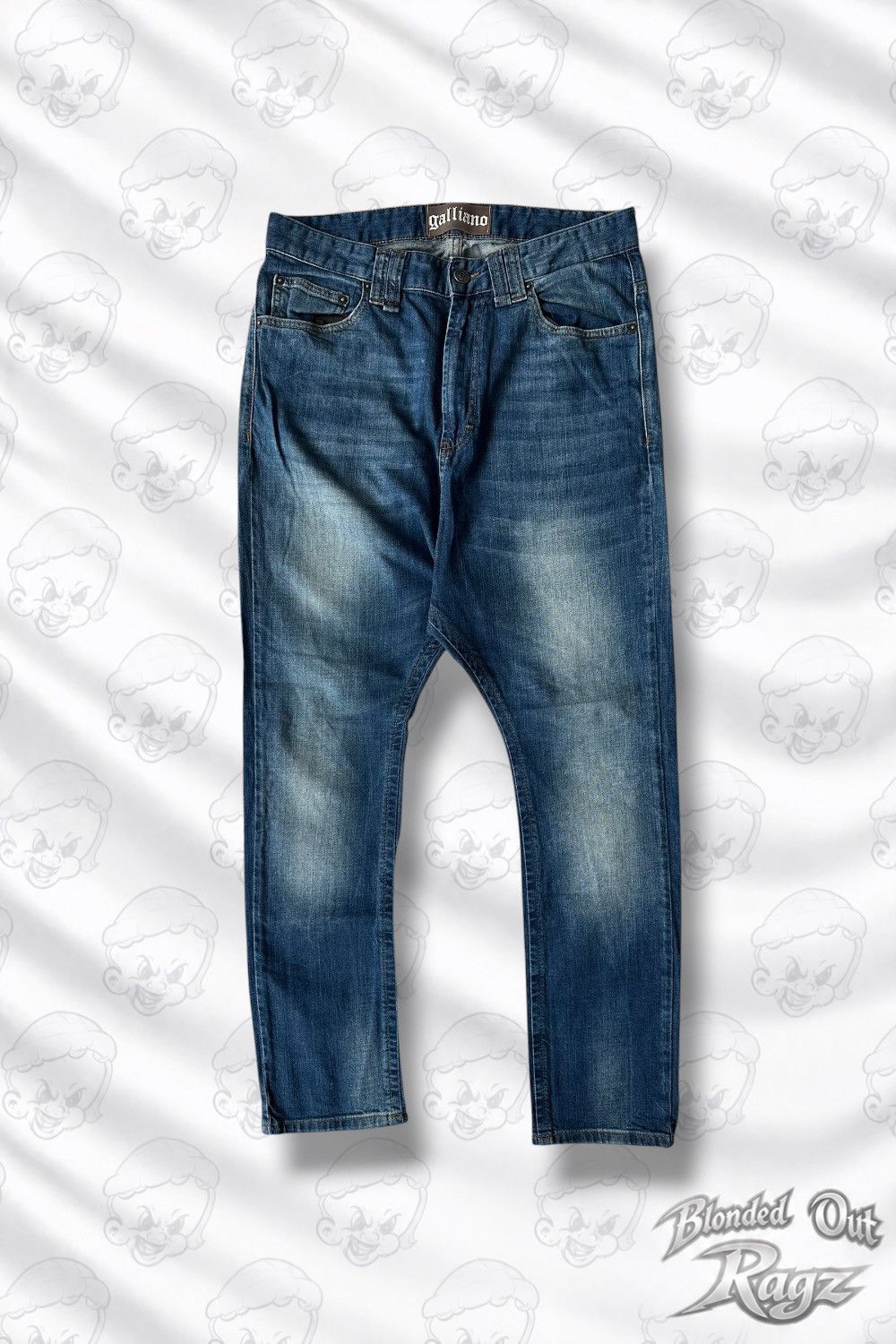 John Galliano Galliano Gazette Print Drop Crotch Denim Pants Size US 30 / EU 46 - 2 Thumbnail
