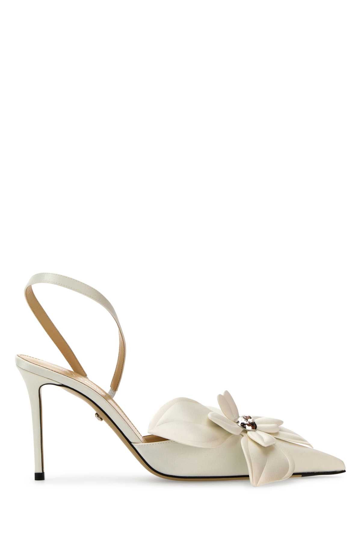 MACH & MACH White Satin Orchid Pumps Size US 5.5 / IT 35.5 - 1 Thumbnail