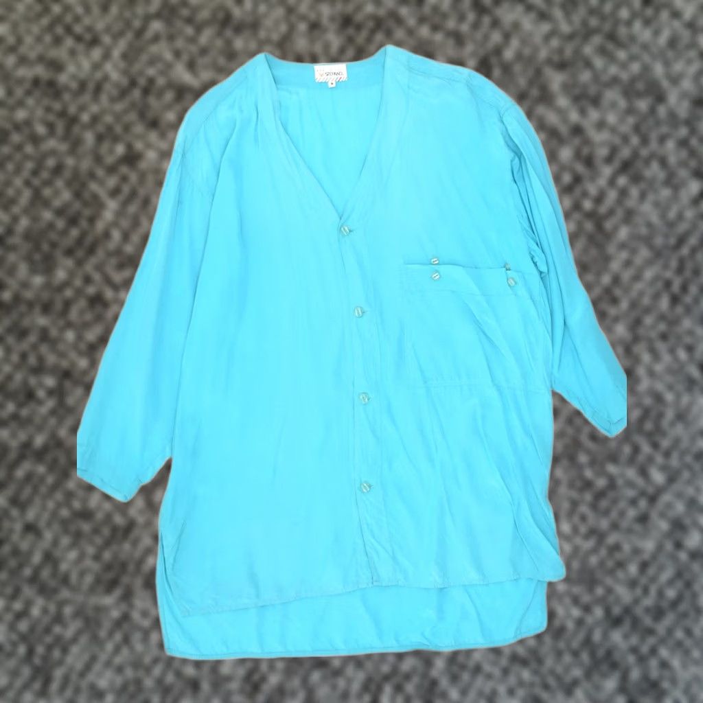 Vintage STEFANEL Womens Shirt Blouse Turquoise Small Viscose UK 10 Oversized Size S / US 4 / IT 40 - 1 Thumbnail