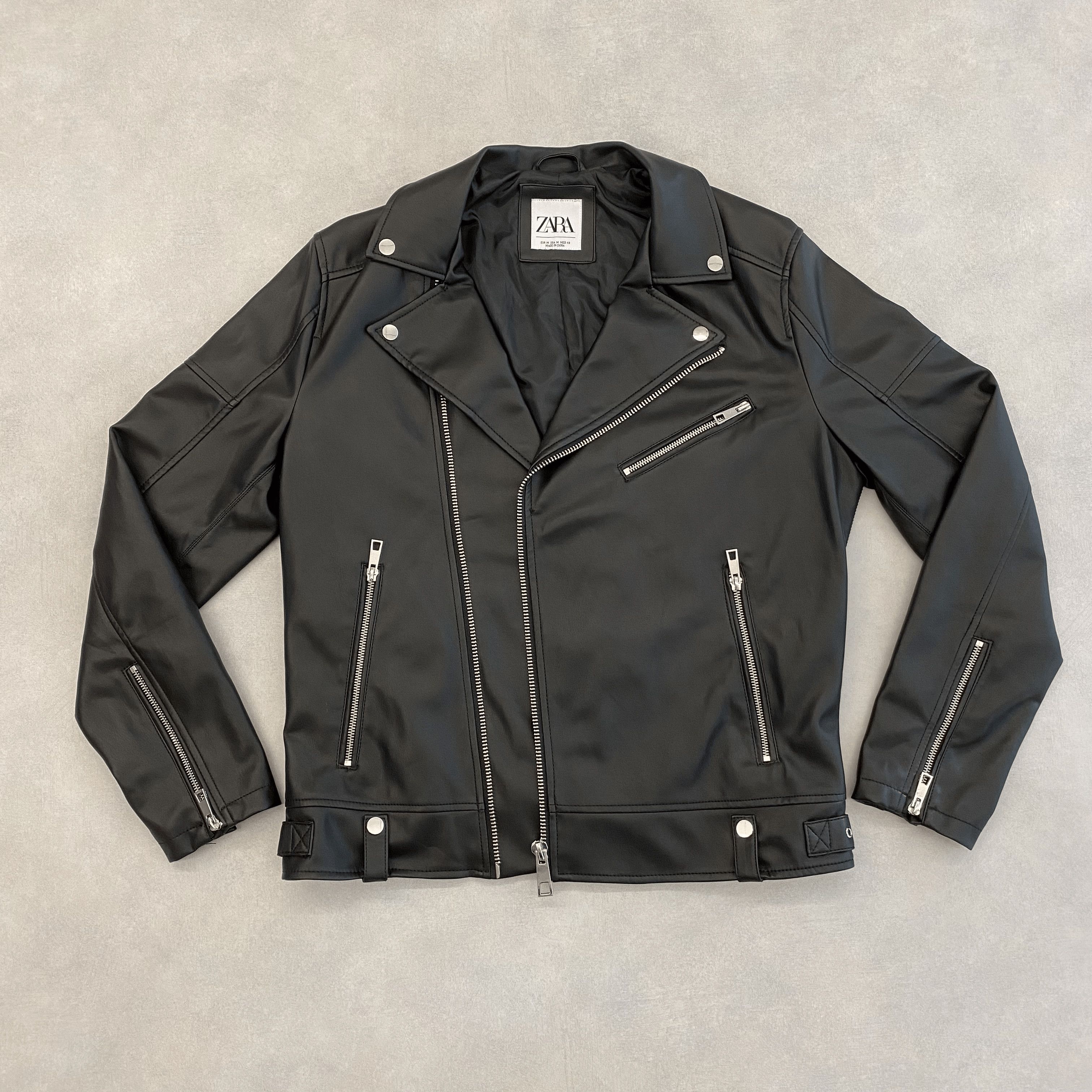 image of Zara Faux Leather Biker Jacket (Black, Size M), Men's