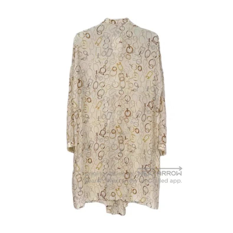 Hermes Hermes Beige Full Logo Mulberry Silk Shirt Dress Size XS / US 0-2 / IT 36-38 - 2 Thumbnail