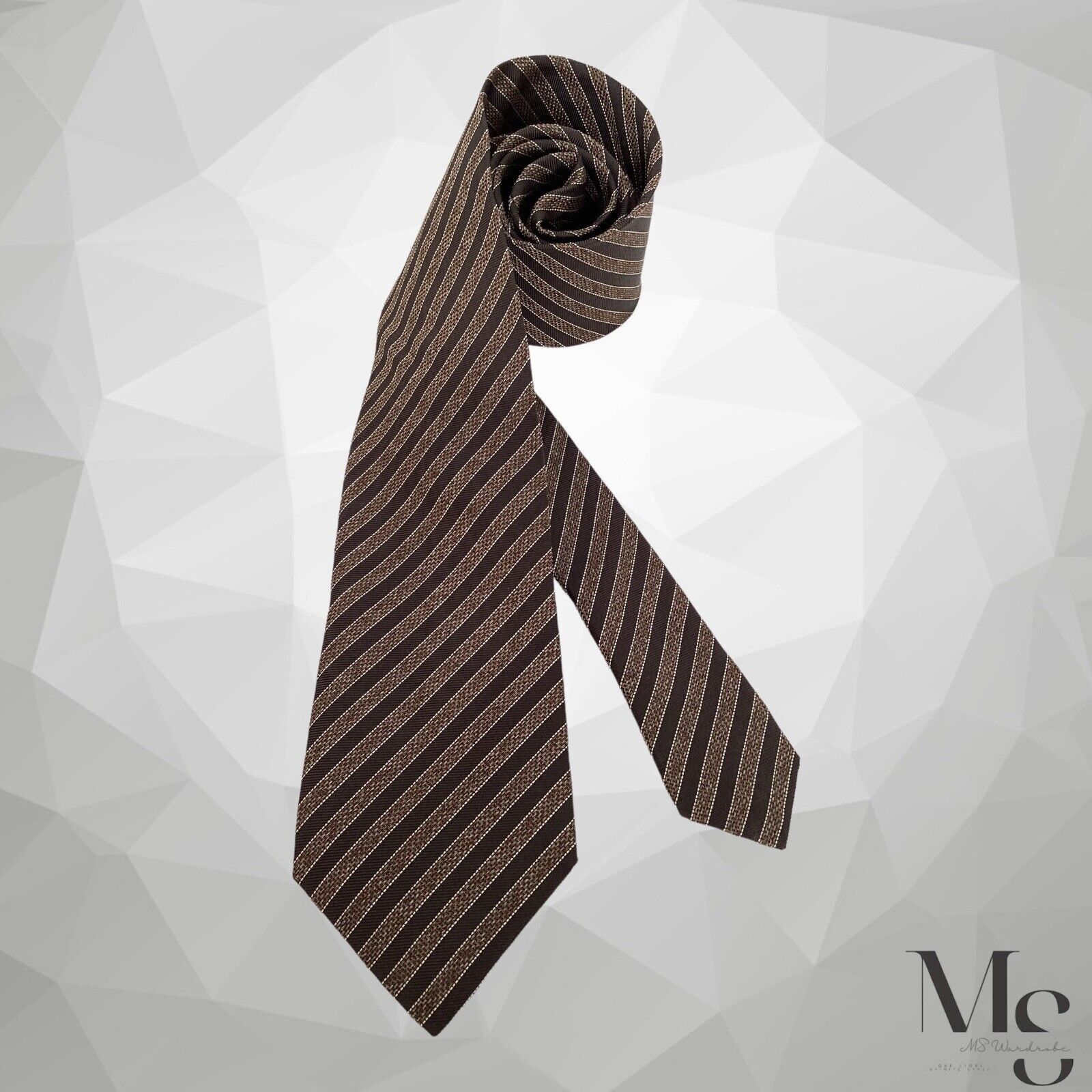 Moschino MOSCHINO XL Brown Striped Silk Tie Made In Italy W:3" EX CON Size ONE SIZE - 1 Thumbnail