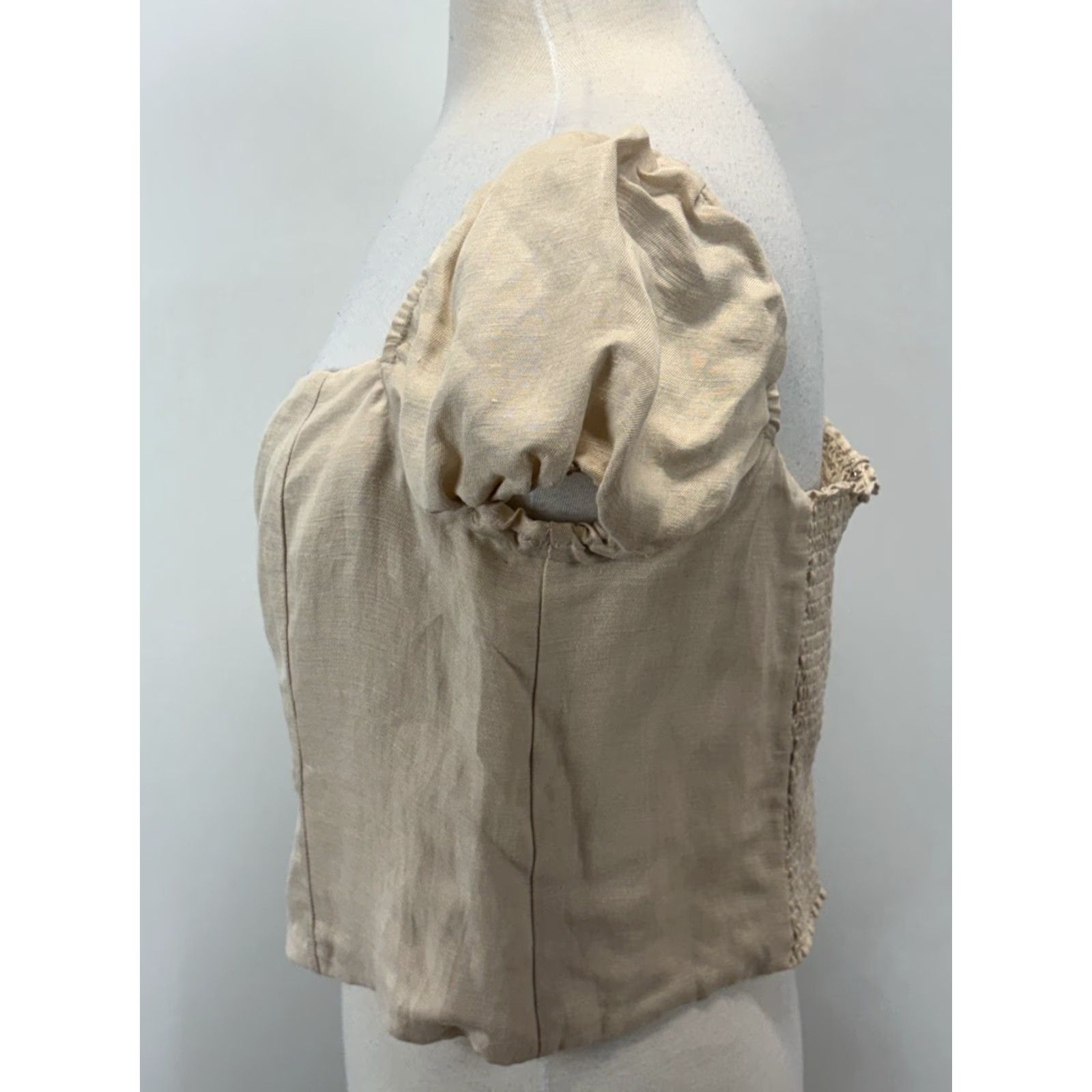 J.Crew VINTAGE J. Crew Linen Blend Crop Top Women’s Square Neck Short Sleeve Puff Sleeve Size XL Beige Casual Size XL / US 12-14 / IT 48-50 - 2 Thumbnail