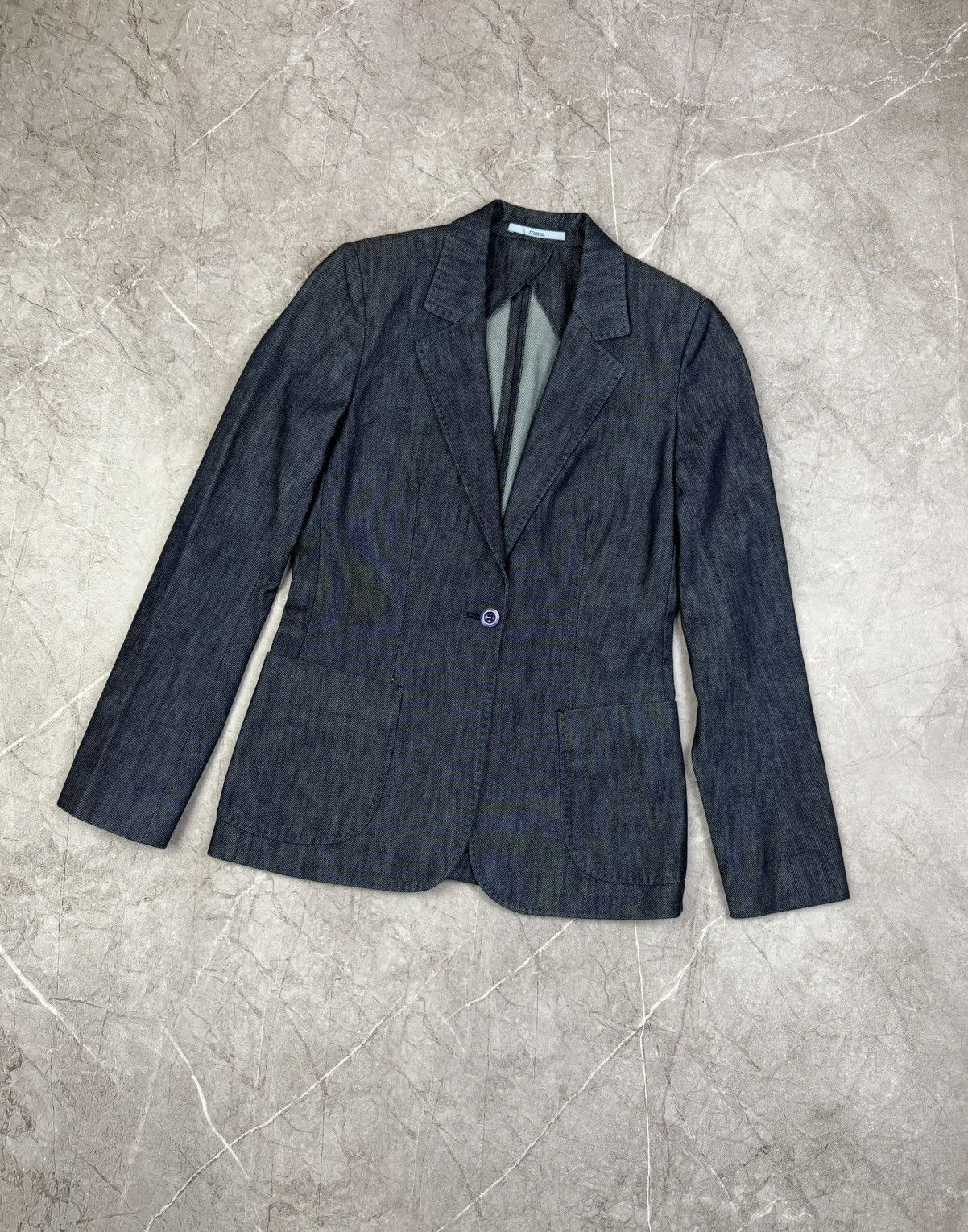 Malo Malo Italy Blue Cotton Denim Look Blazer Jacket Women's sz S Size S / US 4 / IT 40 - 3 Thumbnail