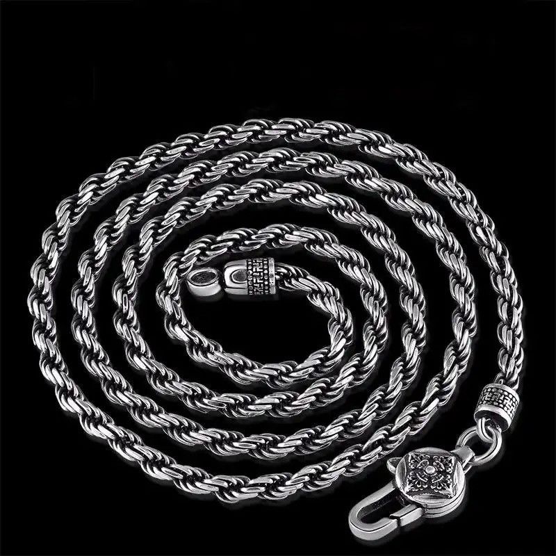 Jewelry Silver Color Men's Hemp Rope 4mm Necklace Size ONE SIZE - 4 Thumbnail