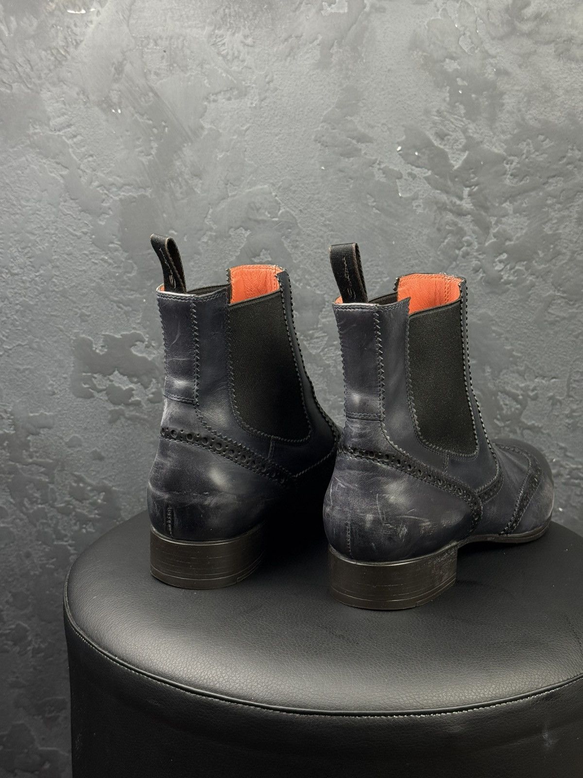 Santoni Santoni Wingtip Chelsea Ankle Boots Black Leather Women Size US 10.5 / IT 40.5 - 8 Thumbnail