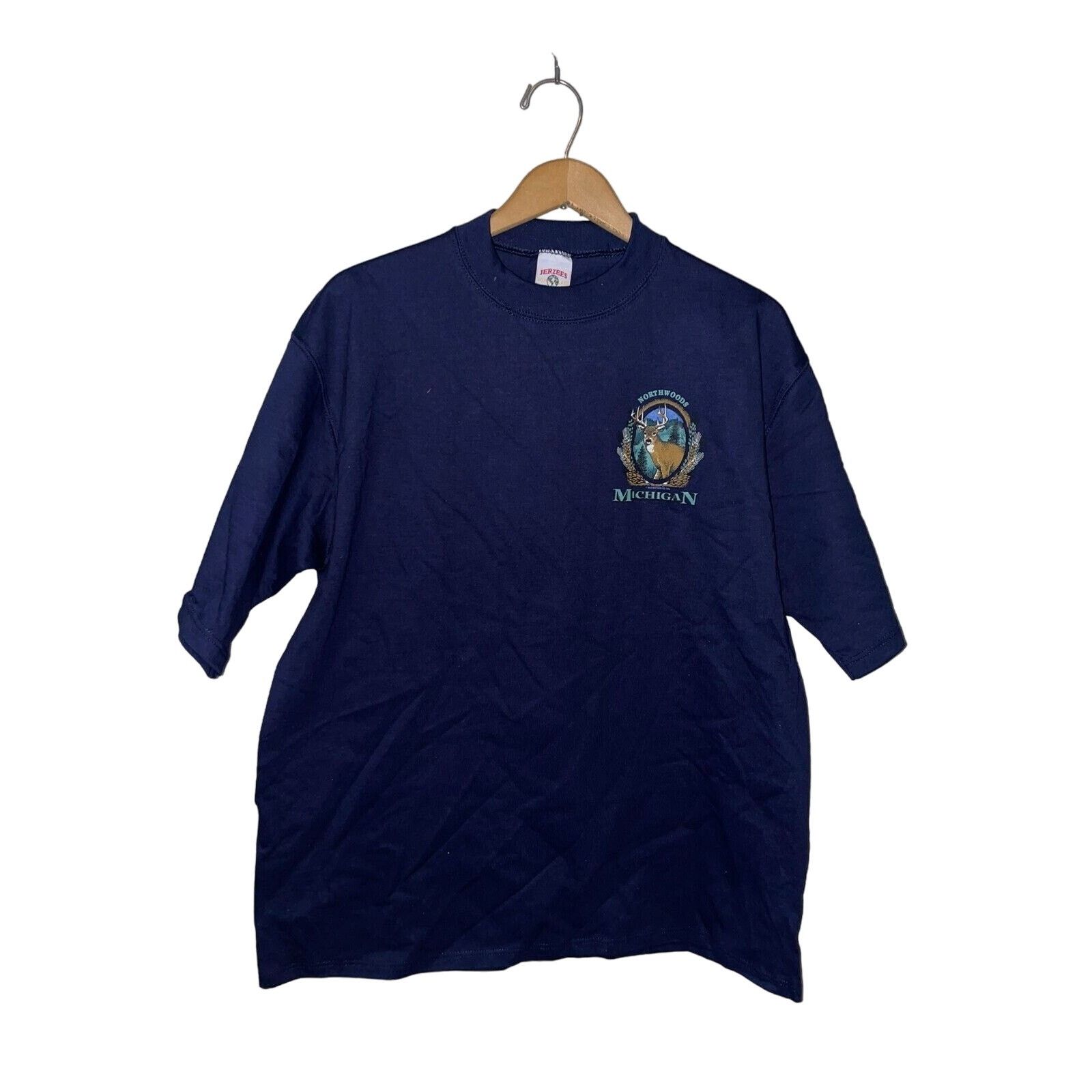 Jerzees Vintage Michigan Deer Shirt Northwoods MI Blue Tee VTG 90s L Size US L / EU 52-54 / 3 - 1 Thumbnail