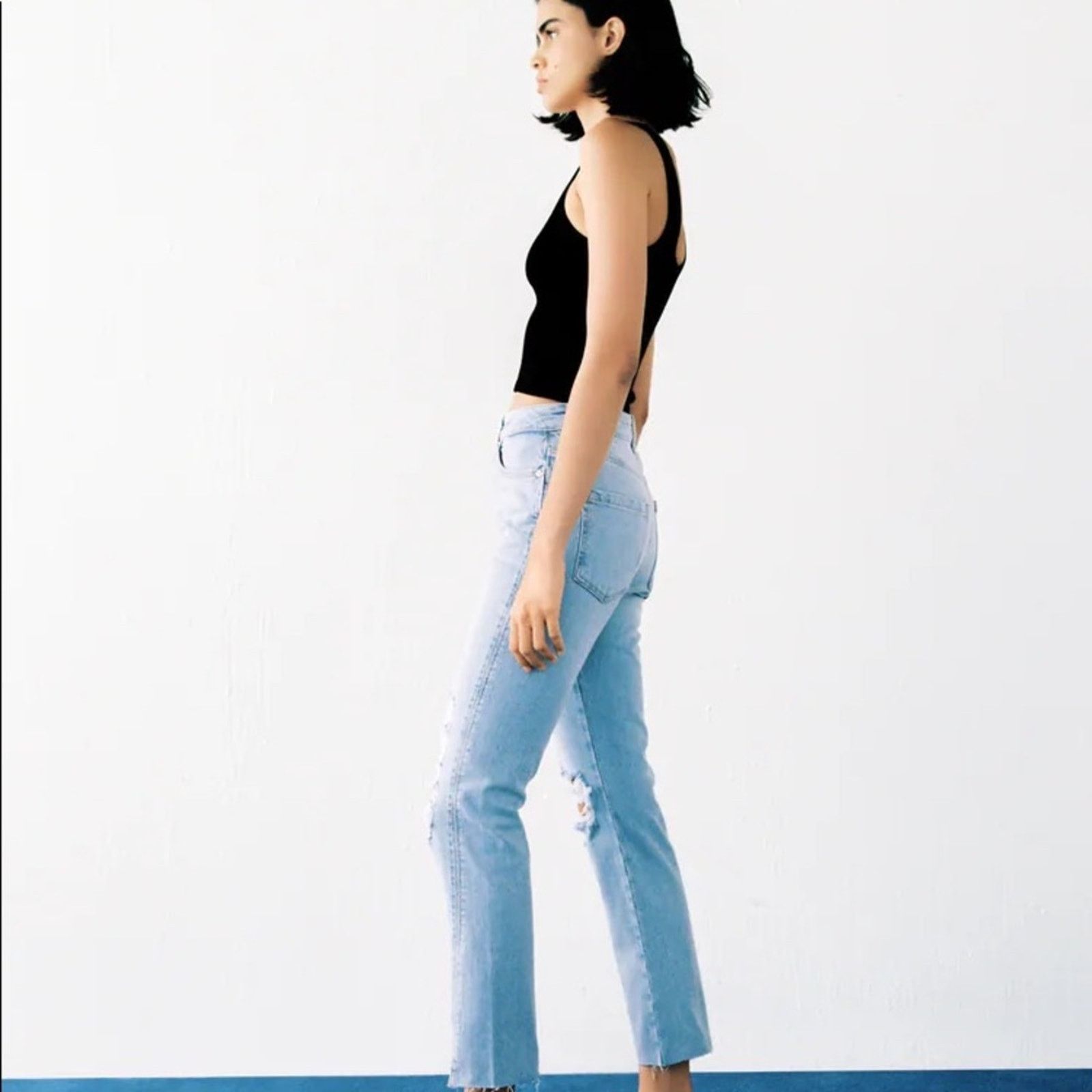 Zara ZARA SLIM FIT HIGH RISE JEANS LIGHT BLUE Size 26" / US 2 / IT 38 - 7 Thumbnail