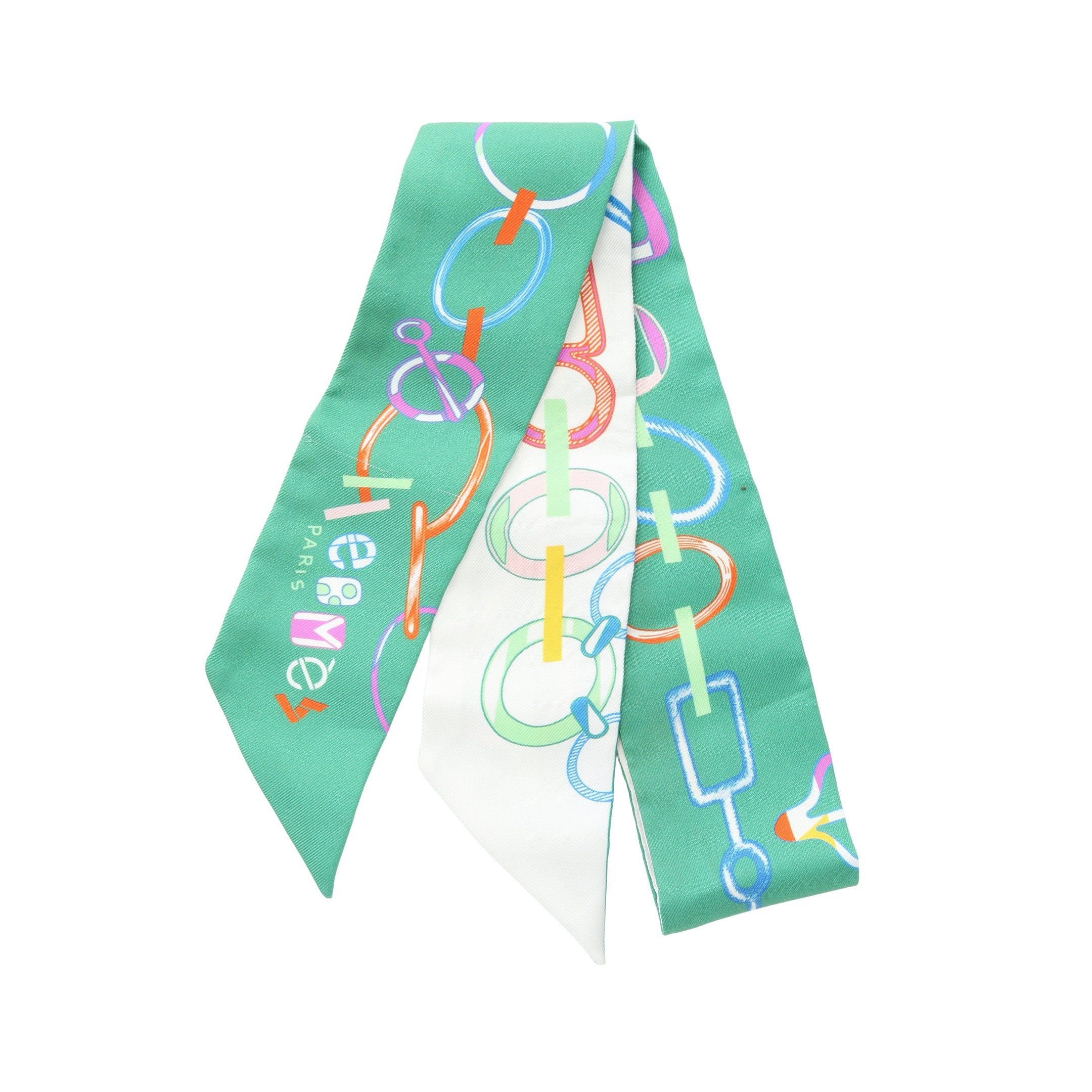 Hermes Hermes Twilly Do Re Boucles Ribbon Scarf Silk Green Multicolor Size ONE SIZE - 1 Thumbnail