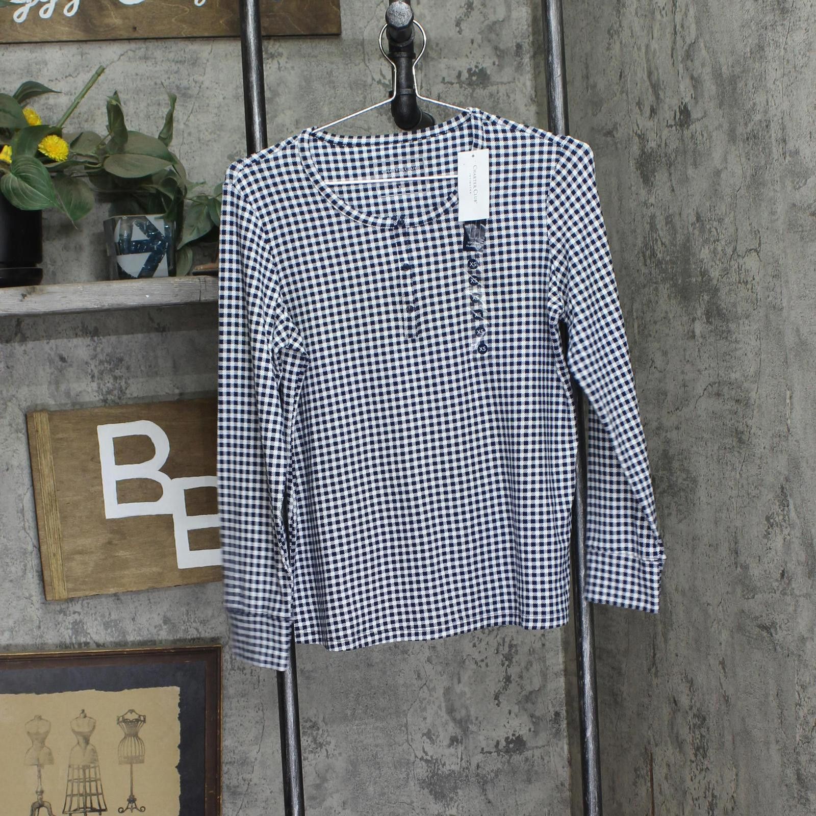Charter Club New Charter Club Pajama Sleep Top Gingham Check Blue Xs Size XS / US 0-2 / IT 36-38 - 1 Thumbnail