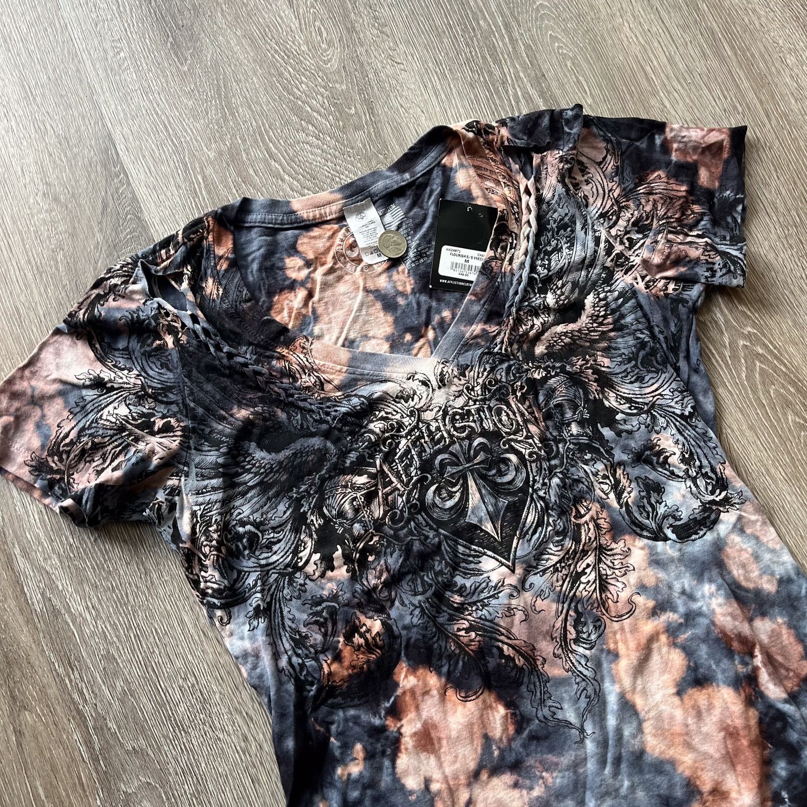 Affliction NWT AFFLICITION Live Fast Wmns Bleach Distressed Braid AOP Size M / US 6-8 / IT 42-44 - 8 Thumbnail