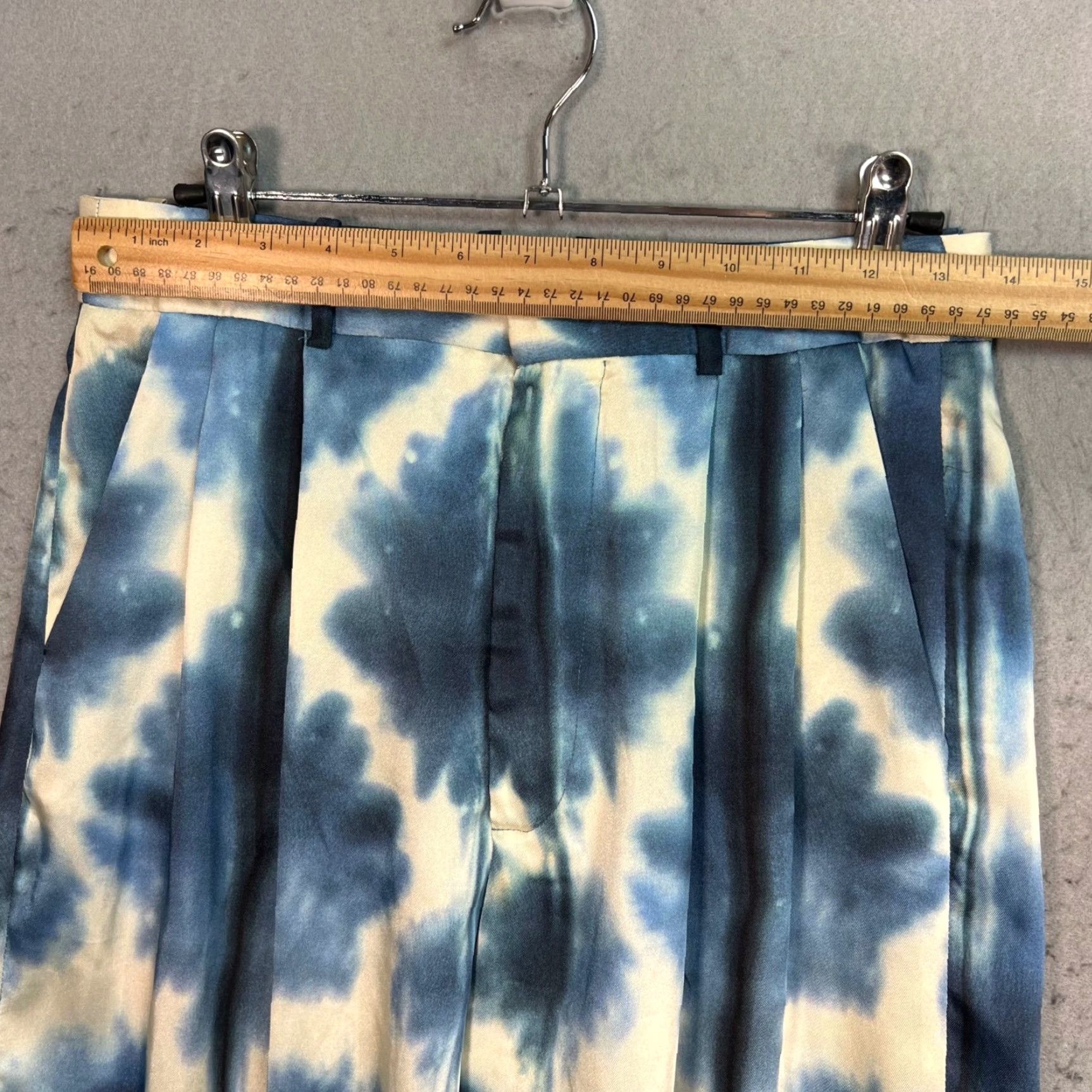 Zara Zara Womens Size Small Tie-Dye Pleated Wide-Leg Pants Blue/White Size 28" / US 6 / IT 42 - 4 Thumbnail