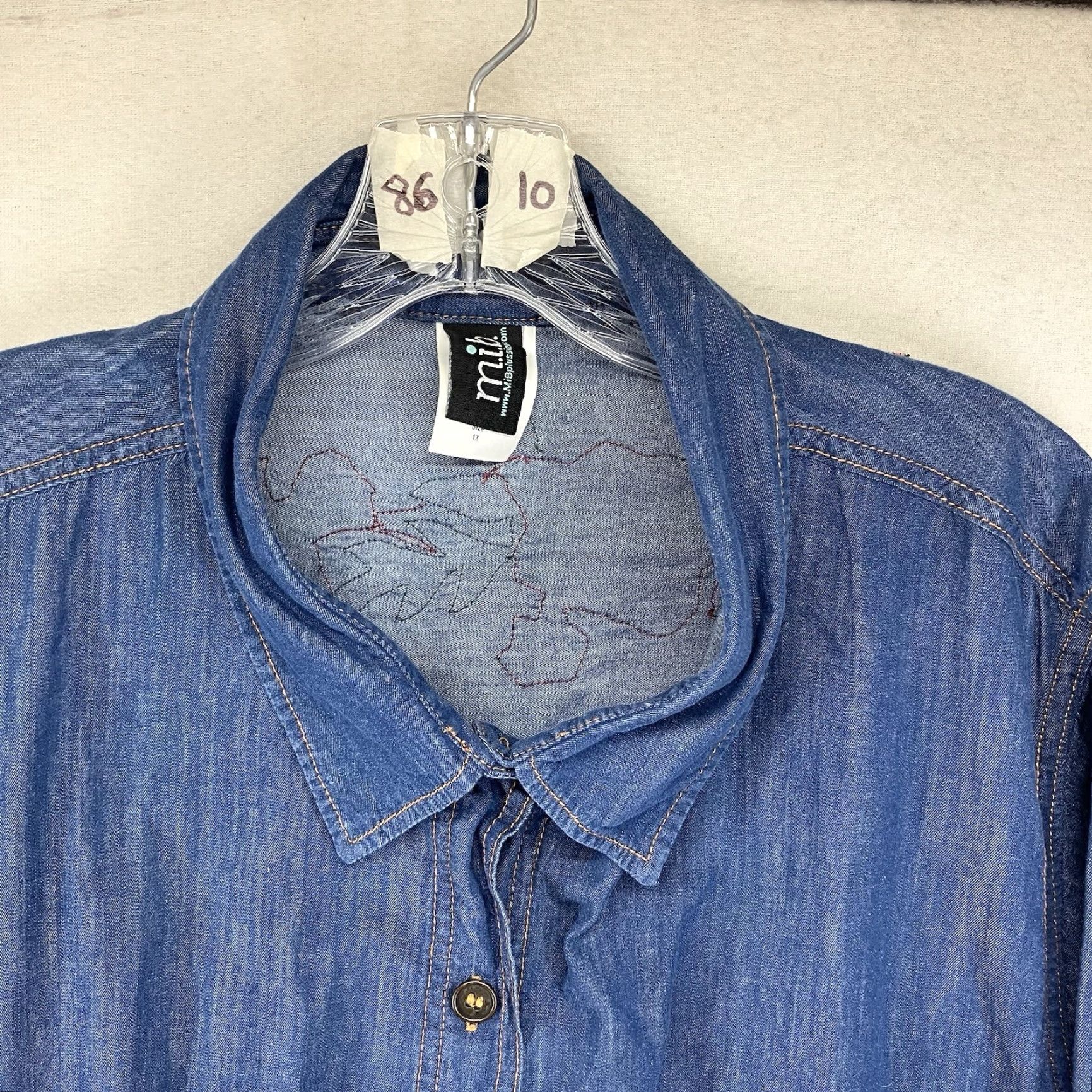 Vintage VINTAGE Women's Plus Size 1X Cotton Button-Up Shirt Flannel Long Sleeve All Seasons Indigo Chambray Bohemian Summer Fall Winter Size XL / US 12-14 / IT 48-50 - 3 Thumbnail