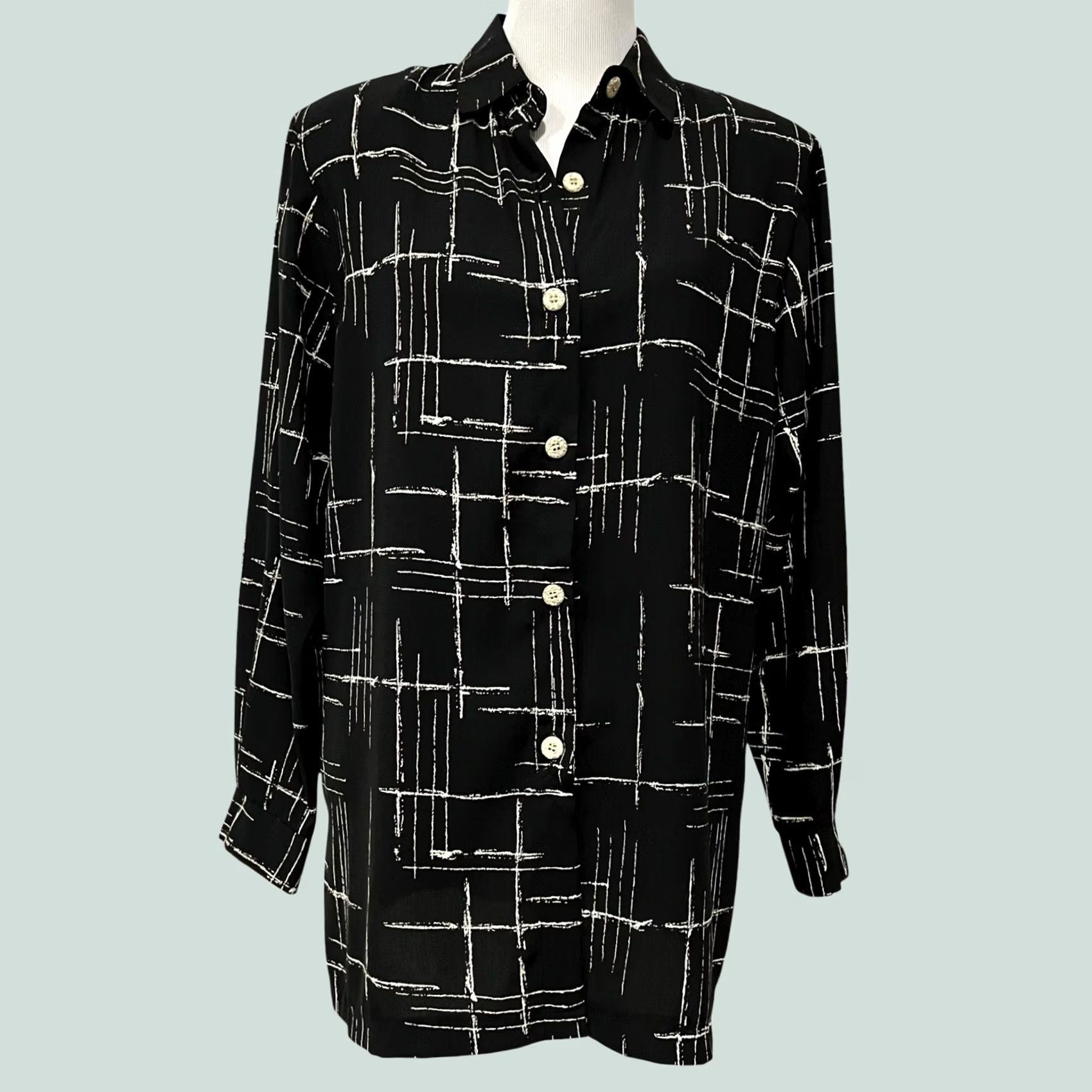 Vintage VINTAGE Jones Of Dallas Womens Button-Up Top Blouse 90s 80s Black Sz 14 Size XL / US 12-14 / IT 48-50 - 1 Thumbnail