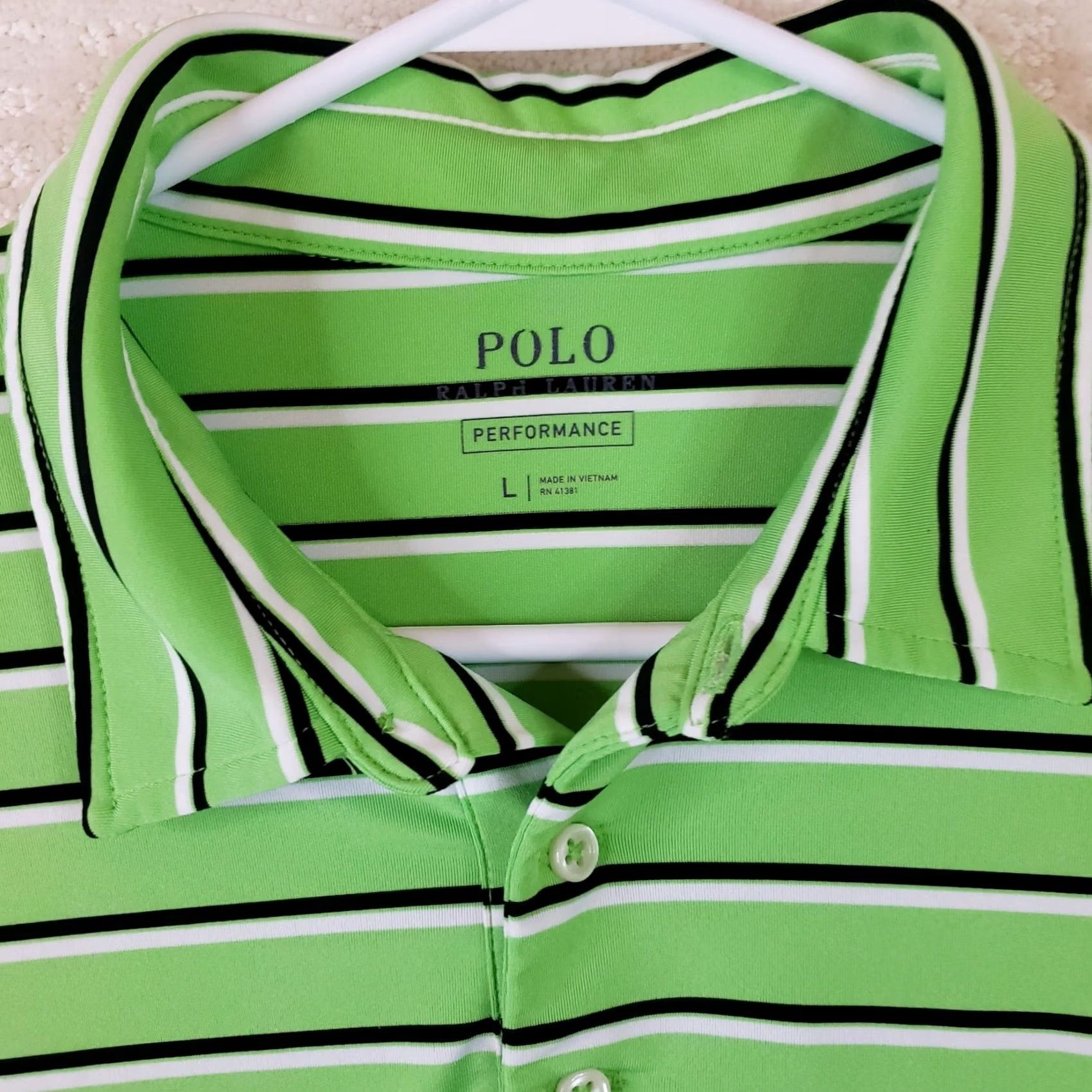 Polo Ralph Lauren Polo Ralph Lauren Performance Polo Men's L Bright Green Blue Striped Golf Shirt Size US L / EU 52-54 / 3 - 4 Thumbnail