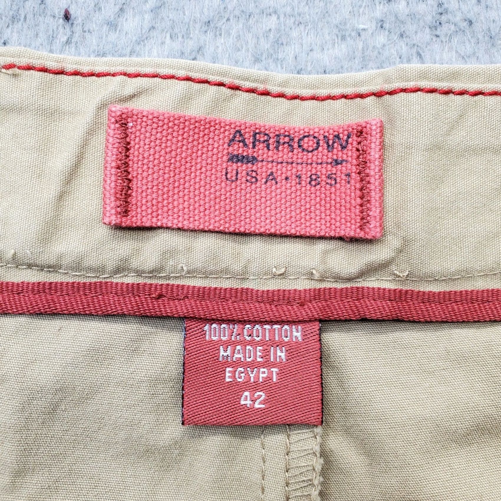 Arrow Vintage Arrow Khaki Chino Shorts Mens 42 Tan Cotton Casual Flat Front Comfort Size US 42 / EU 58 - 6 Thumbnail