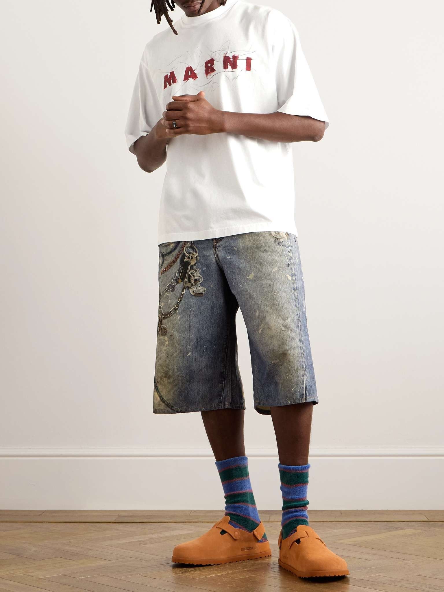Marni o1w1db11025 Logo Print Cotton-Jersey T-Shirt in White Size US S / EU 44-46 / 1 - 2 Thumbnail