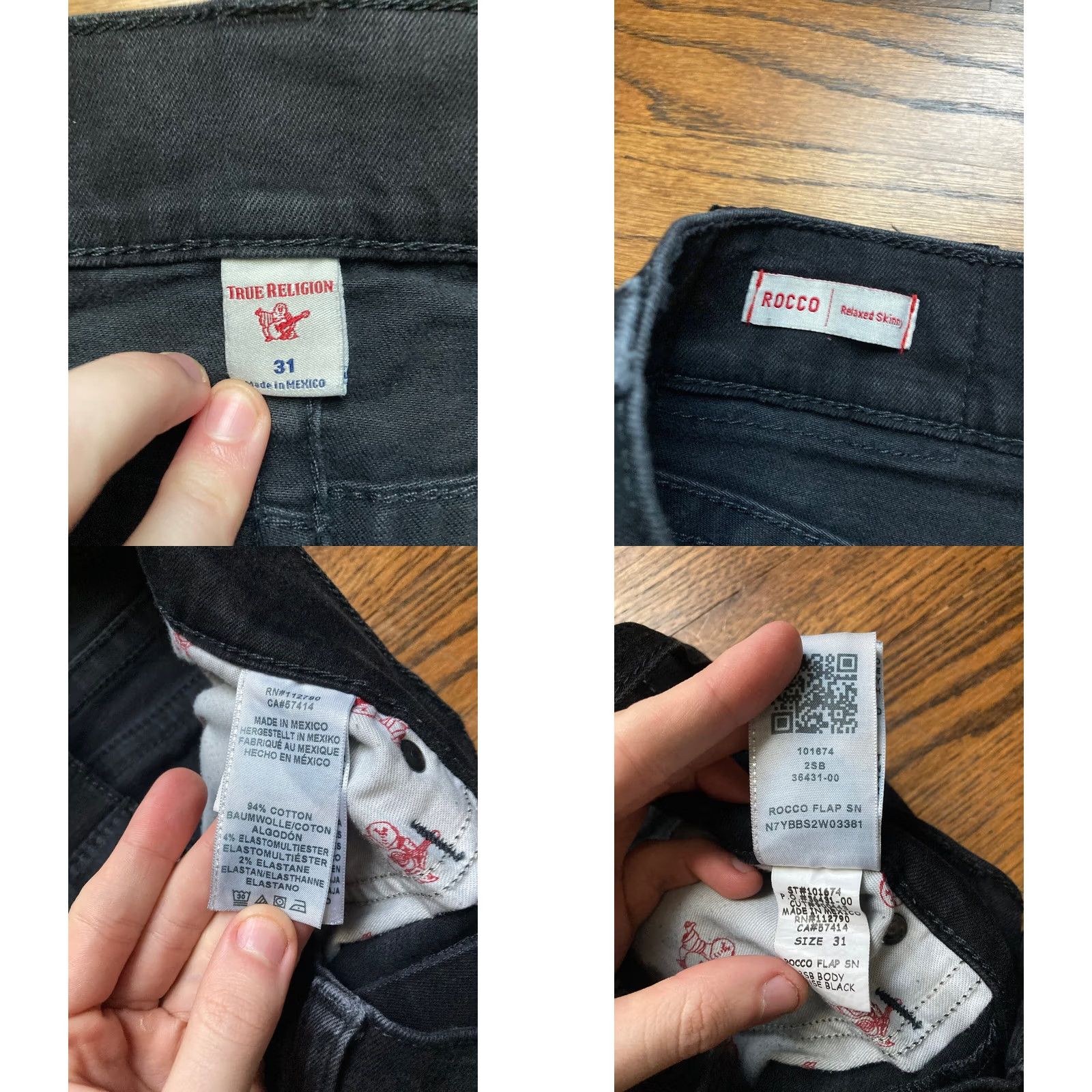 True Religion VINTAGE True Religion Jeans Mens Sz 31x33 Rocco Relaxed Skinny Flap Black Denim Stretch Size US 31 - 8 Thumbnail