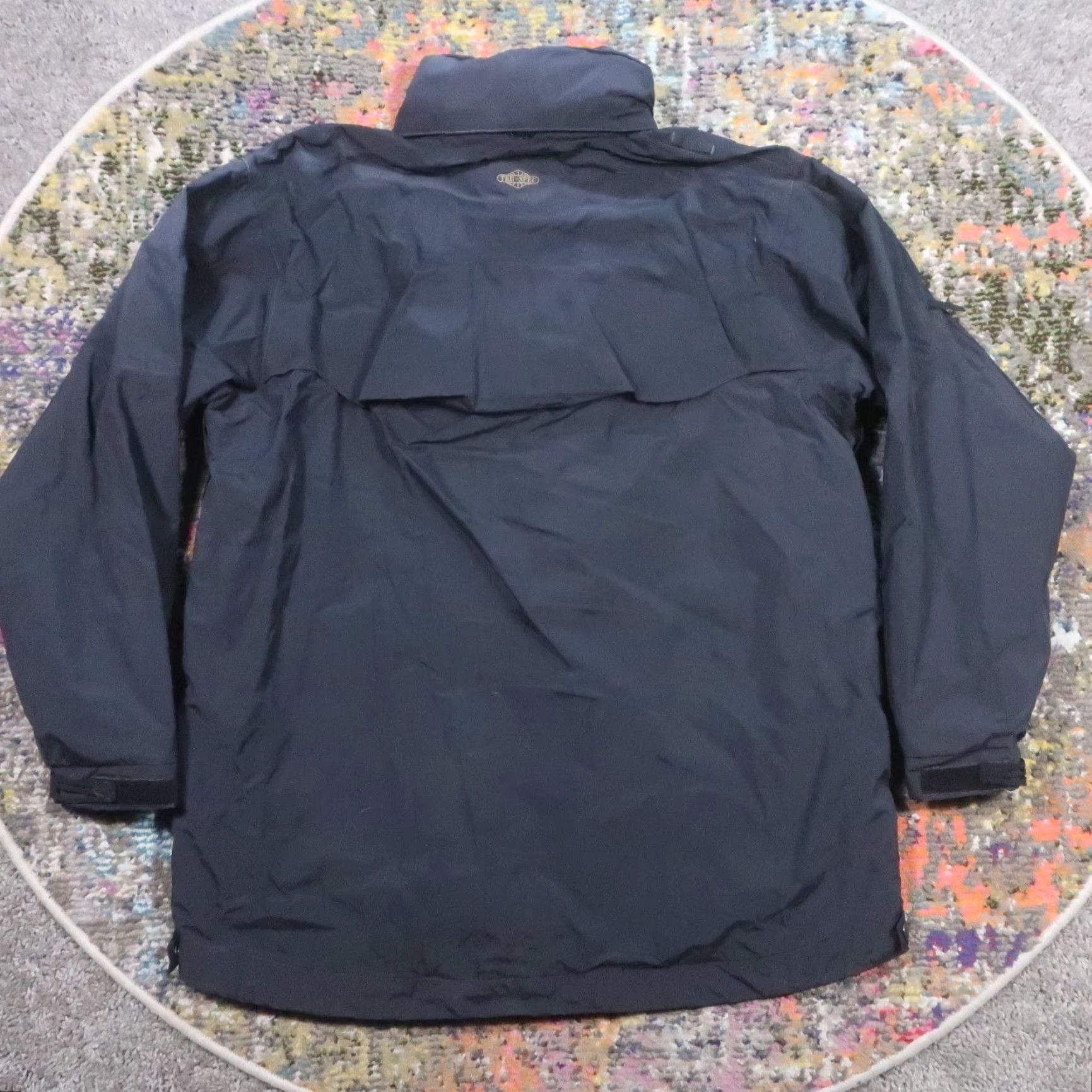 Vintage TRU-SPEC Weathershield Parka Jacket Mens XL Black Rain Coat Mid-Length Nylon Softshell Bleach Stains/Hid hoodie missing zip out fleece liner Size US XL / EU 56 / 4 - 2 Thumbnail