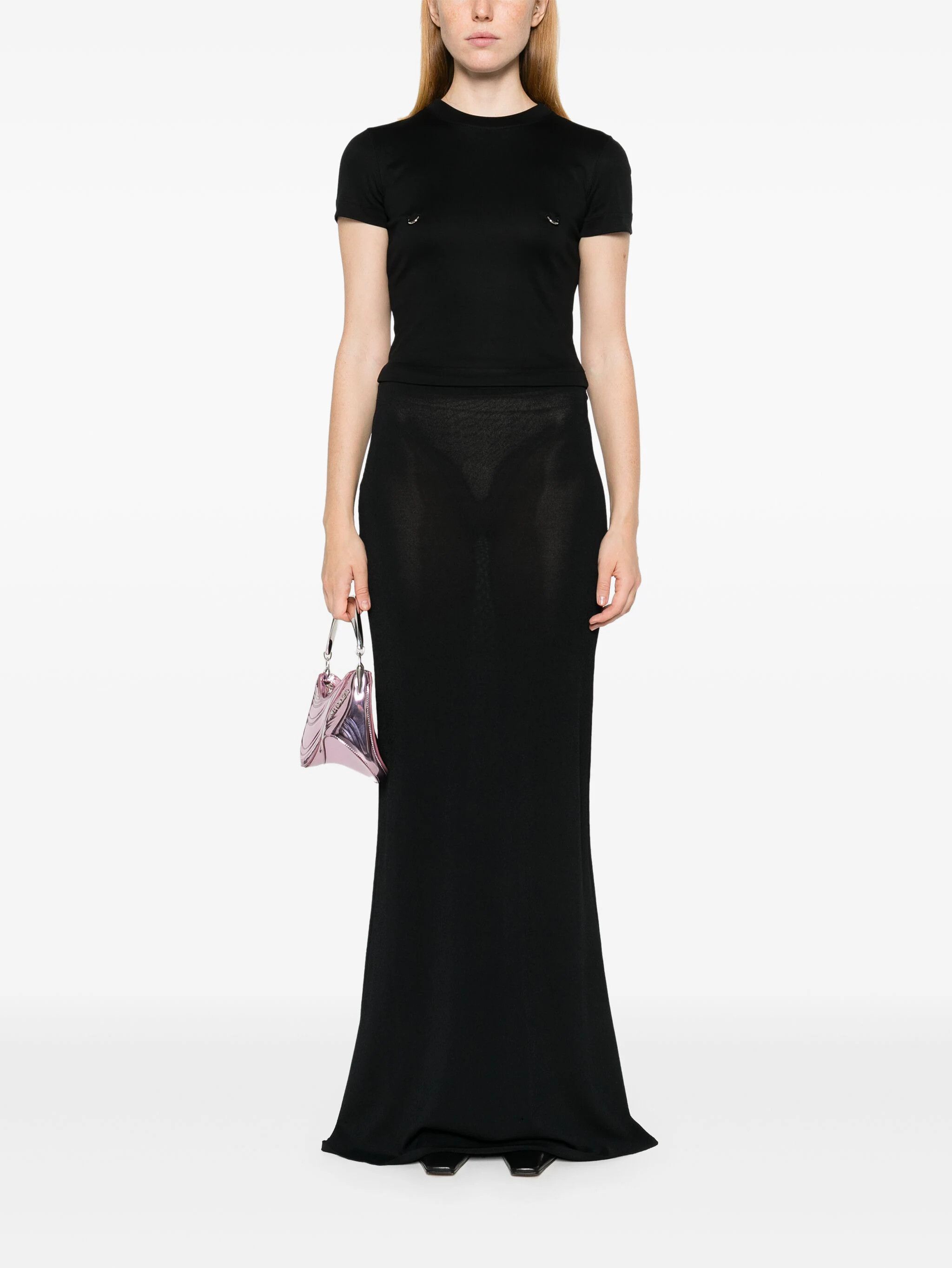 Mugler o1s22i1n1024 Cropped T-Shirt in Black Size L / US 10 / IT 46 - 2 Thumbnail