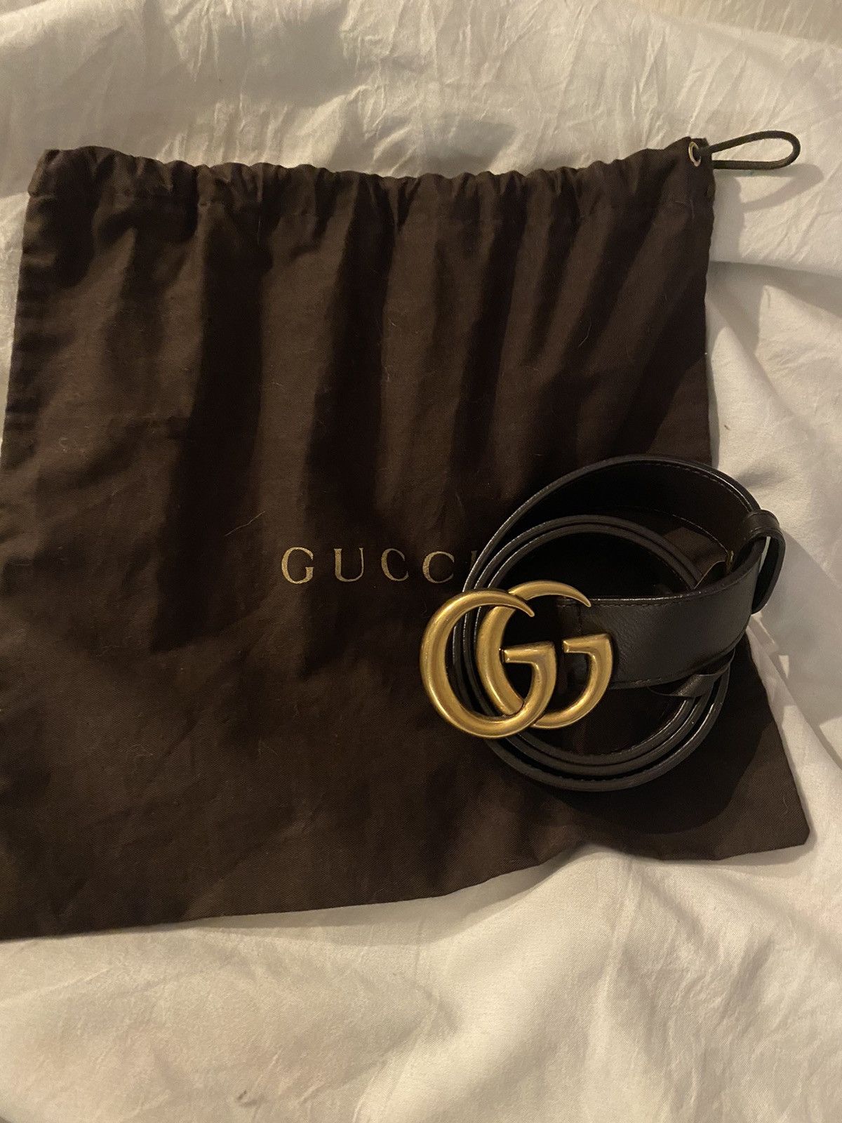 image of Gucci Leather Belt With Double G Buckle in Brown, Women's