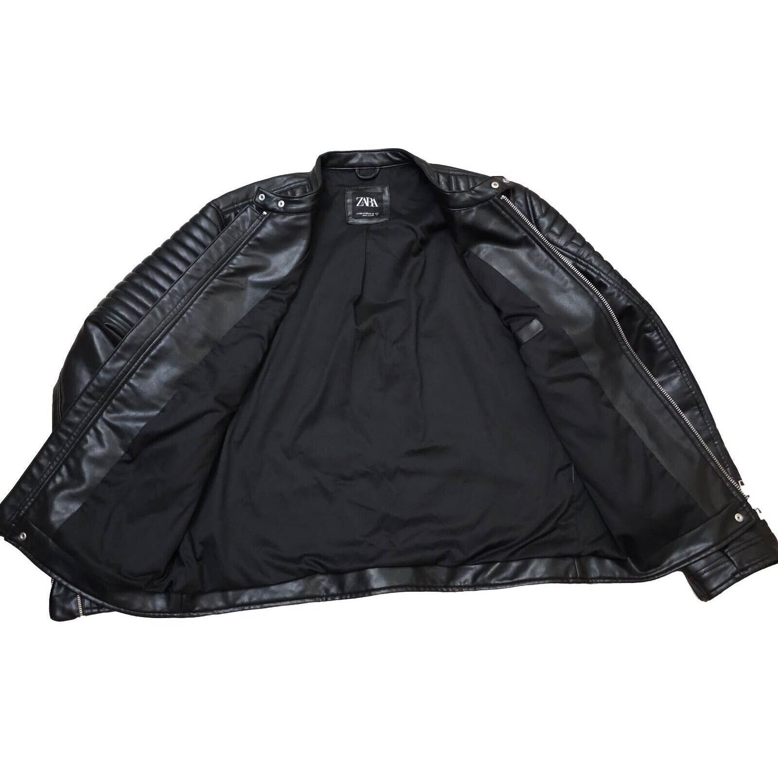 ZARA MAN BLACK FAUX LEATHER BIKER JACKET SIZE 2XL
