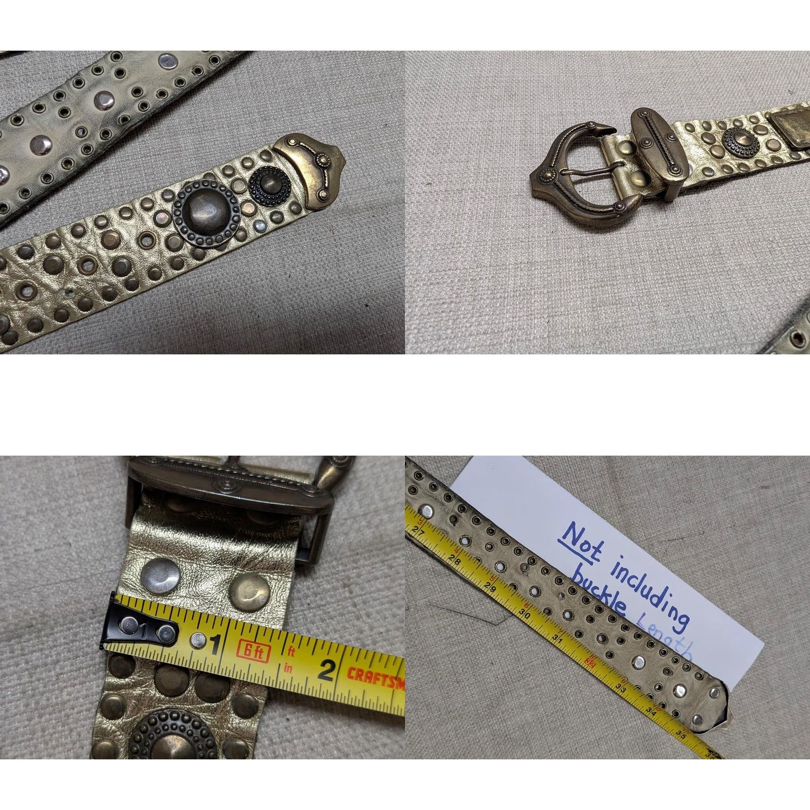 Vintage VINTAGE Sand Castle belt Concho Leather Studded belt 30 in Gold Women XS-30 28-32 belt holes 1-3/8" vintage western belt Size ONE SIZE - 8 Thumbnail