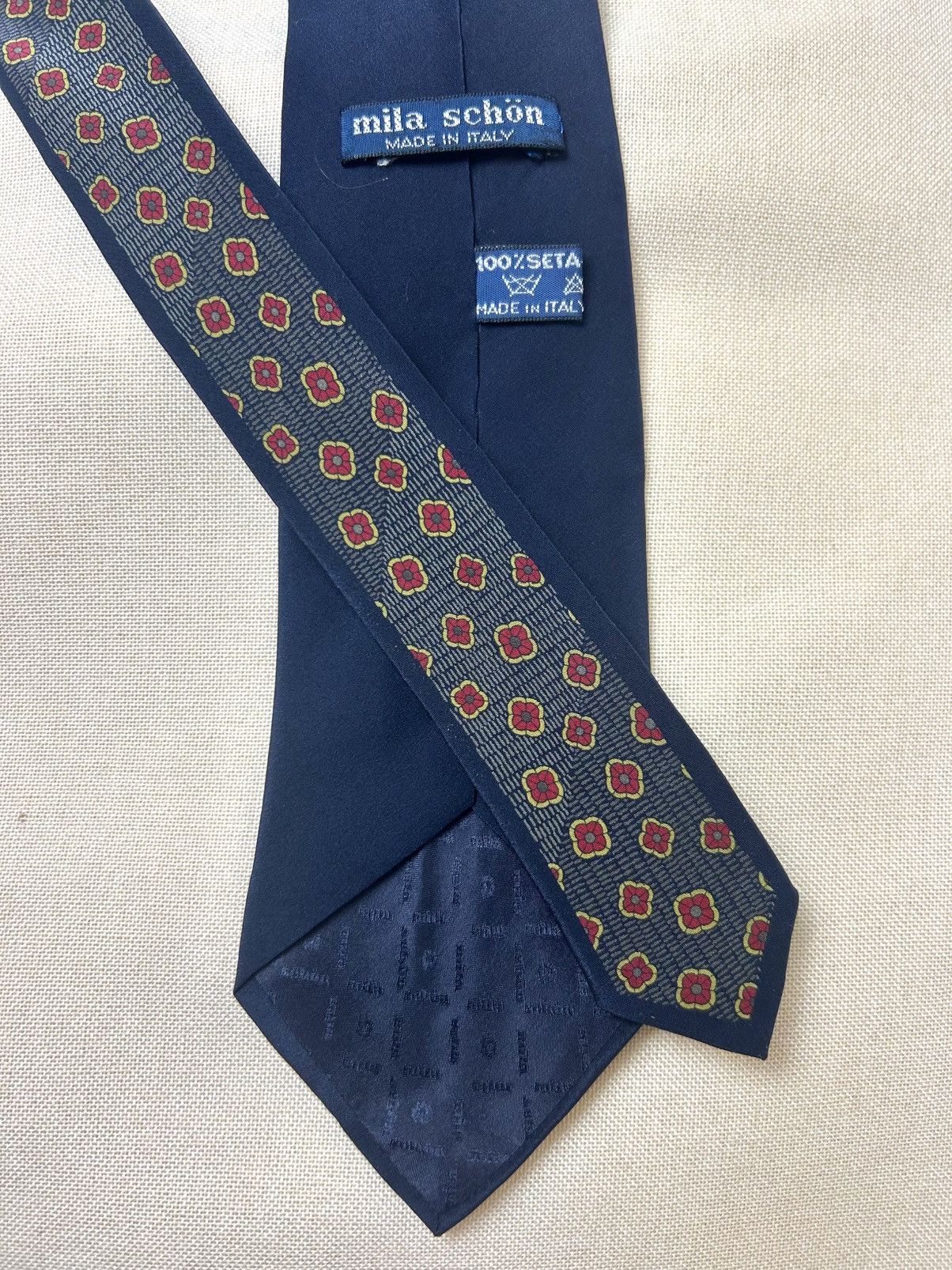 Mila Schon Mila Schon blue navt floral Silk Mens Tie Size ONE SIZE - 3 Thumbnail
