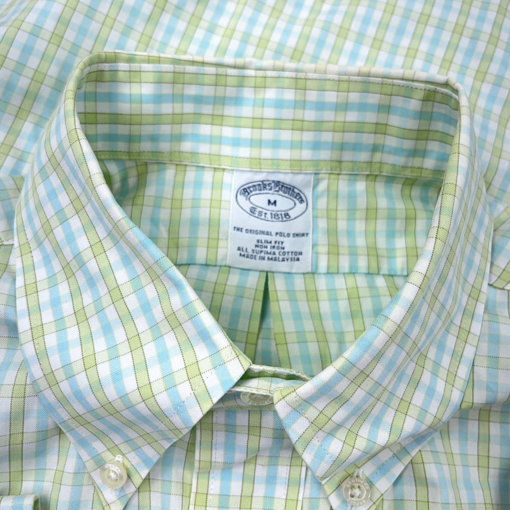 Brooks Brothers Brooks Brothers Men's Slim Fit Green Plaid Button-Up Shirt Medium Casual Dress Size 40R - 5 Thumbnail