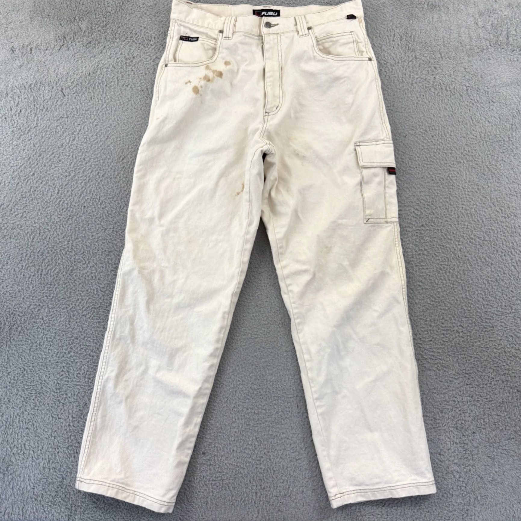 Fubu VINTAGE FUBU Jeans Mens 36x34 White Denim Carpenter Baggy Hip Hop 90s Loose Shirt Jeans Mens 90s Hip Hop White Denim Baggy Wide-Leg Relaxed 90s FUBU Size US 36 / EU 52 - 2 Thumbnail