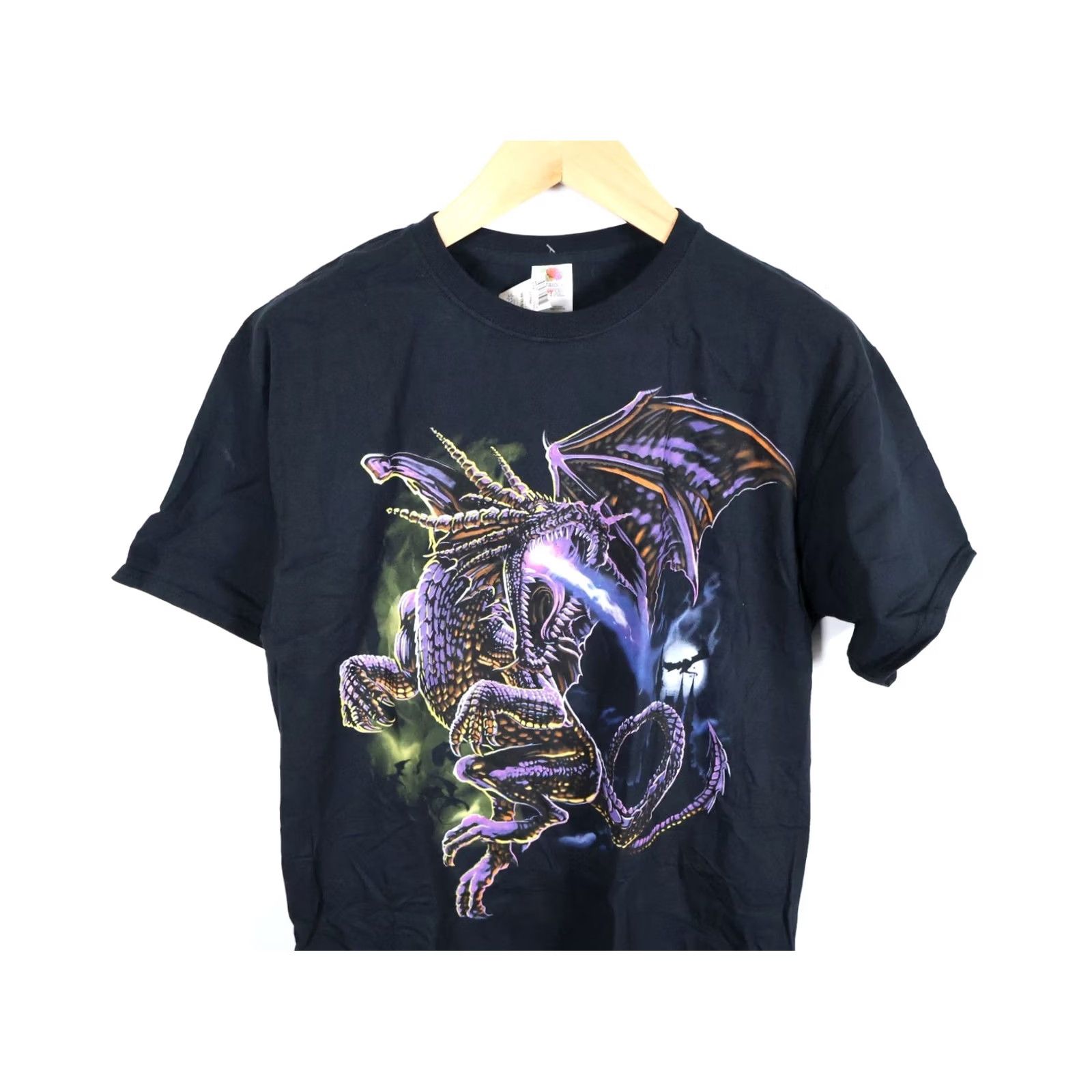 Fruit Of The Loom VTG Dragon T-Shirt Men's Large Black Graphic Print Cotton 90s Gothic Retro Fruit of the Loom Size US L / EU 52-54 / 3 - 7 Thumbnail